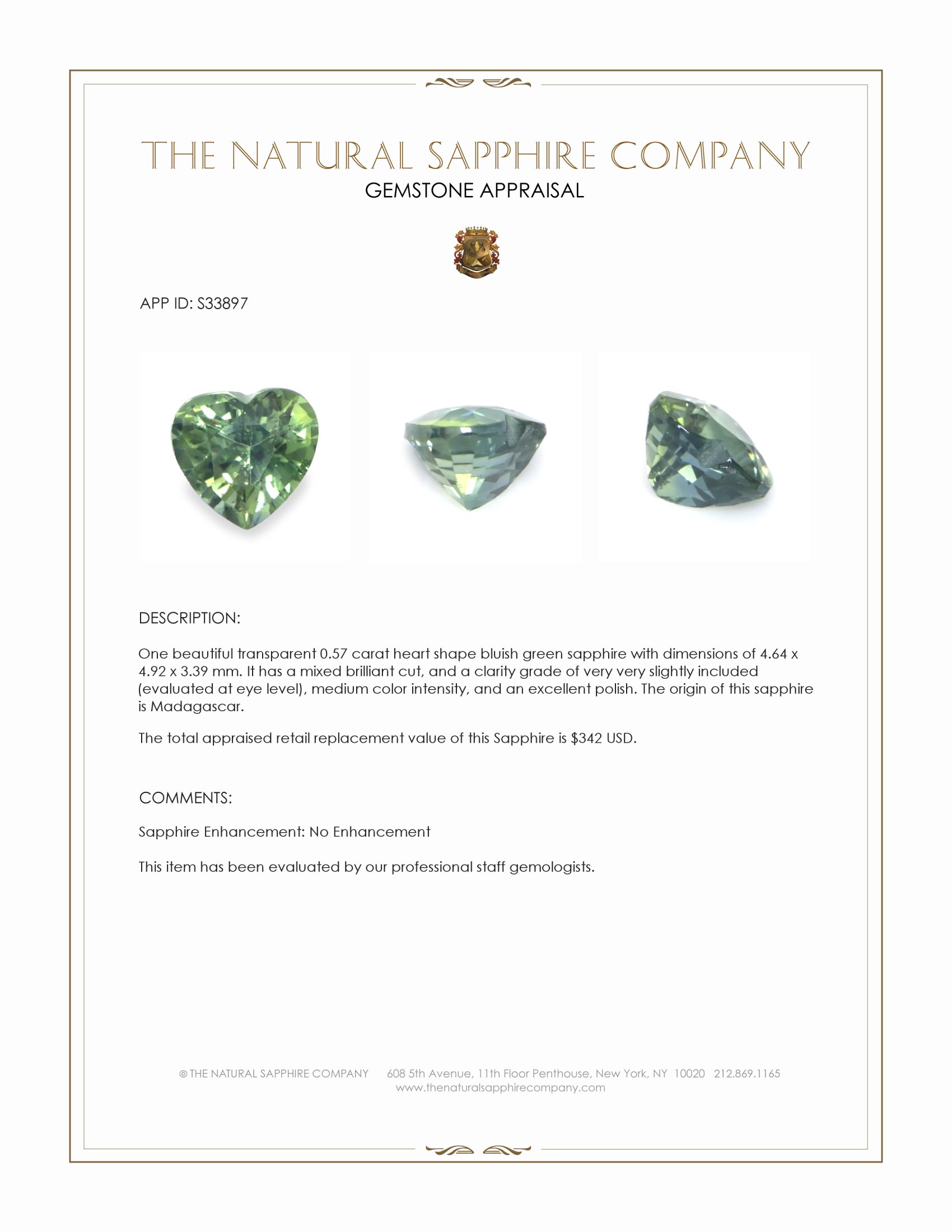 0.57 Ct. Bluish Green Sapphire from Madagascar