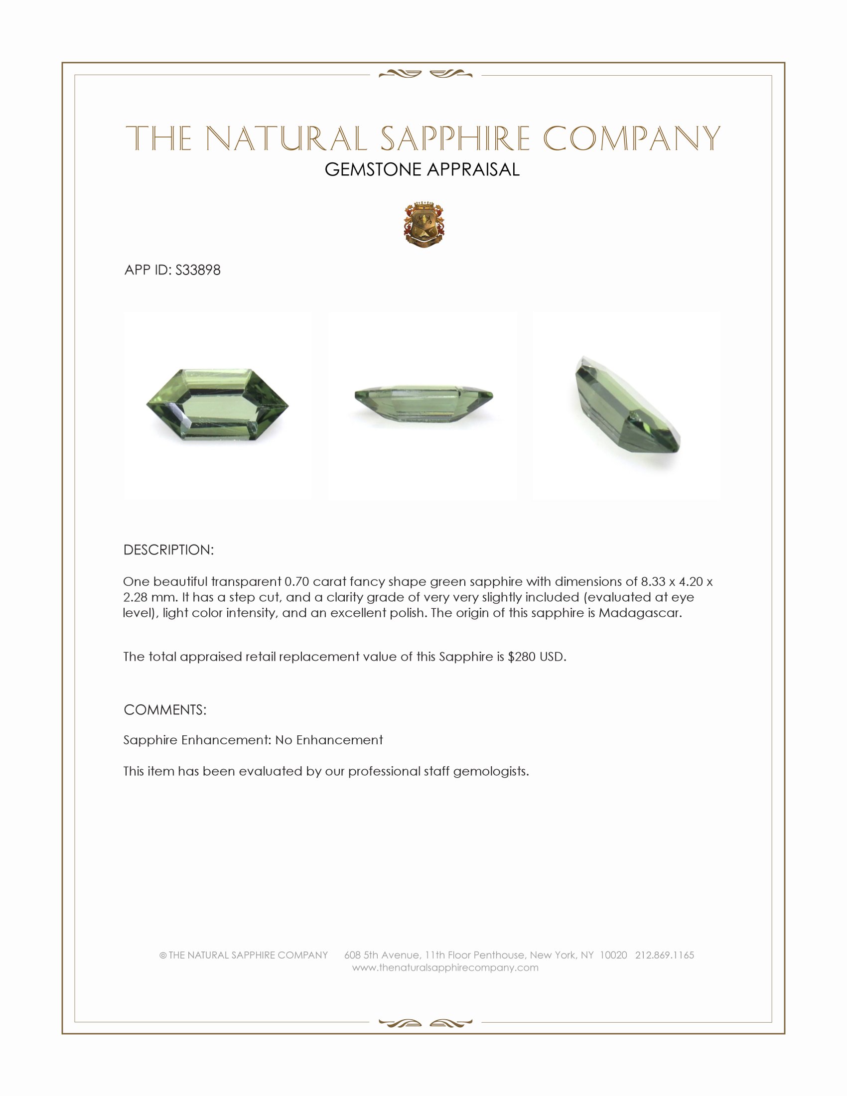 0.70 Ct. Green Sapphire from Madagascar