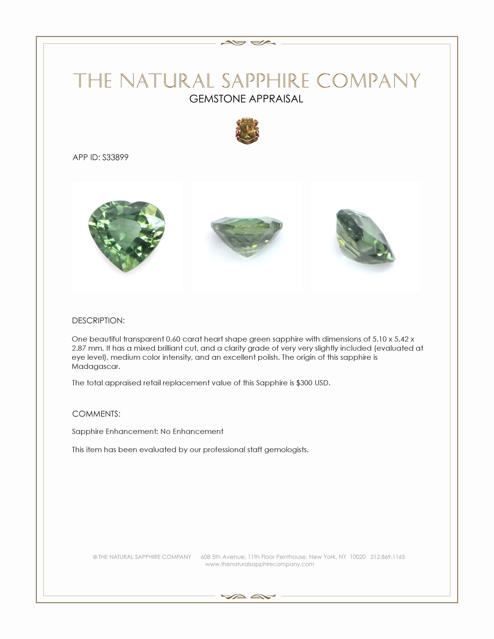 0.60 Ct. Green Sapphire from Madagascar