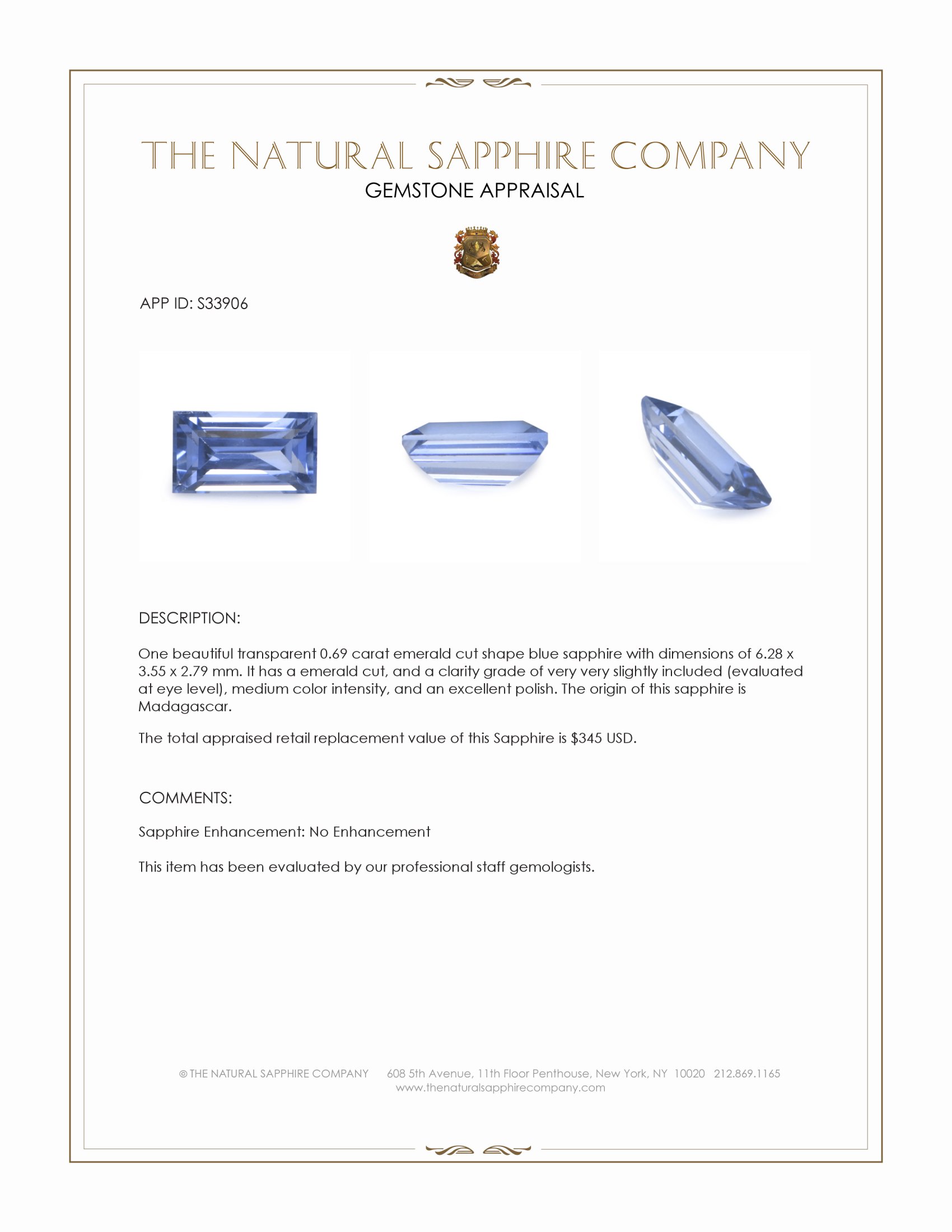 0.69 Ct. Blue Sapphire from Madagascar