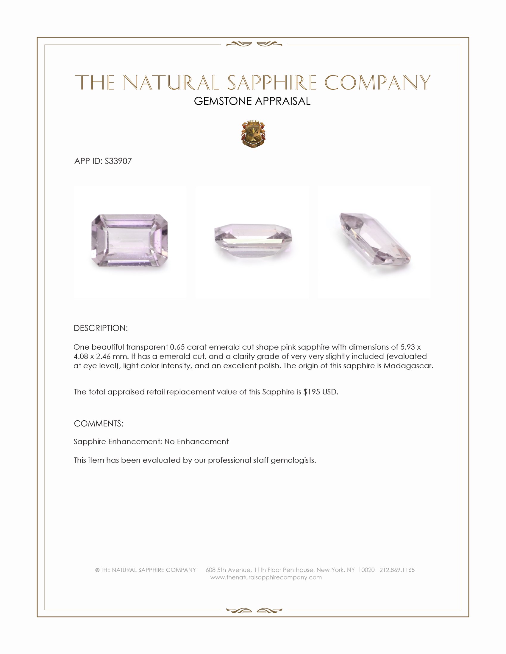 0.65 Ct. Pink Sapphire from Madagascar