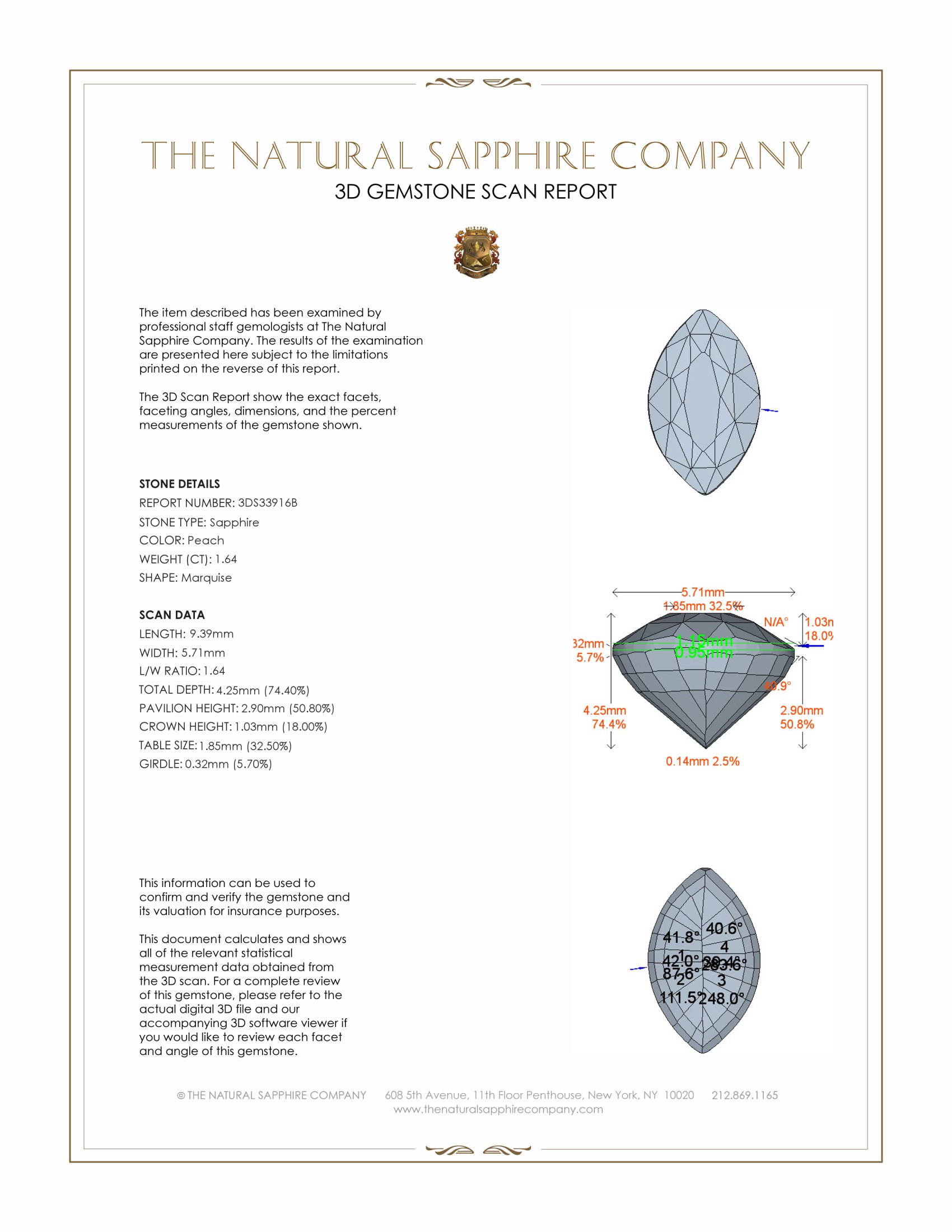 1.64 Ct. Peach Sapphire from Ceylon (Sri Lanka)
