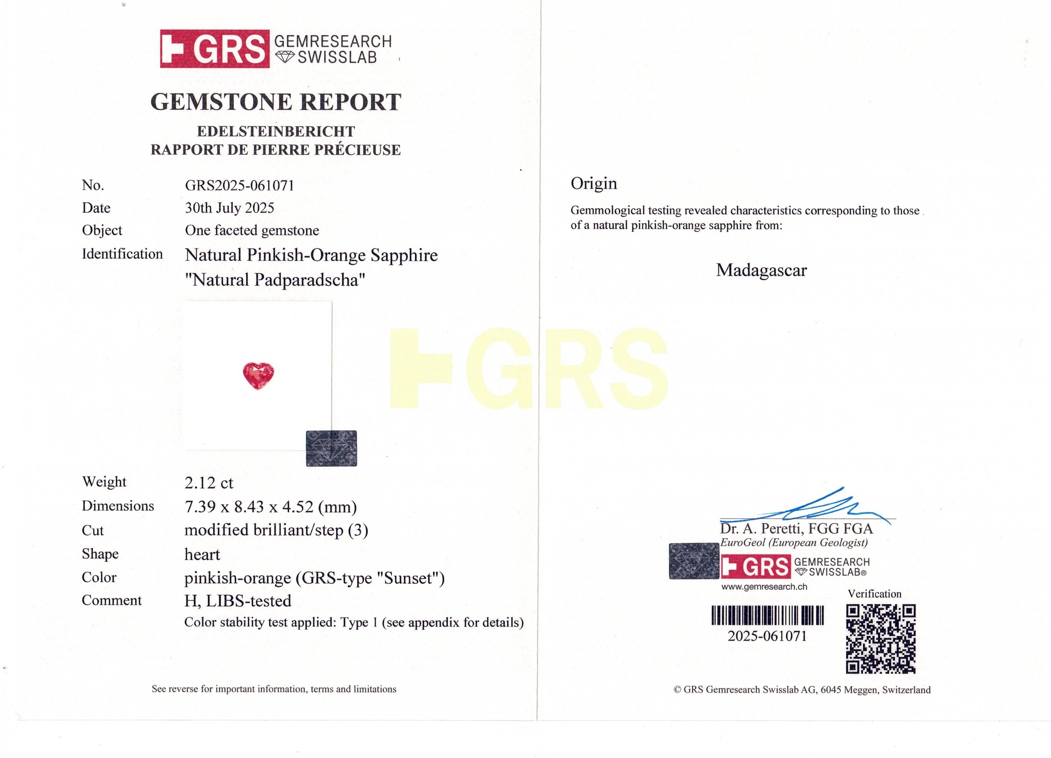 2.12 Ct. Padparadscha Sapphire from Madagascar