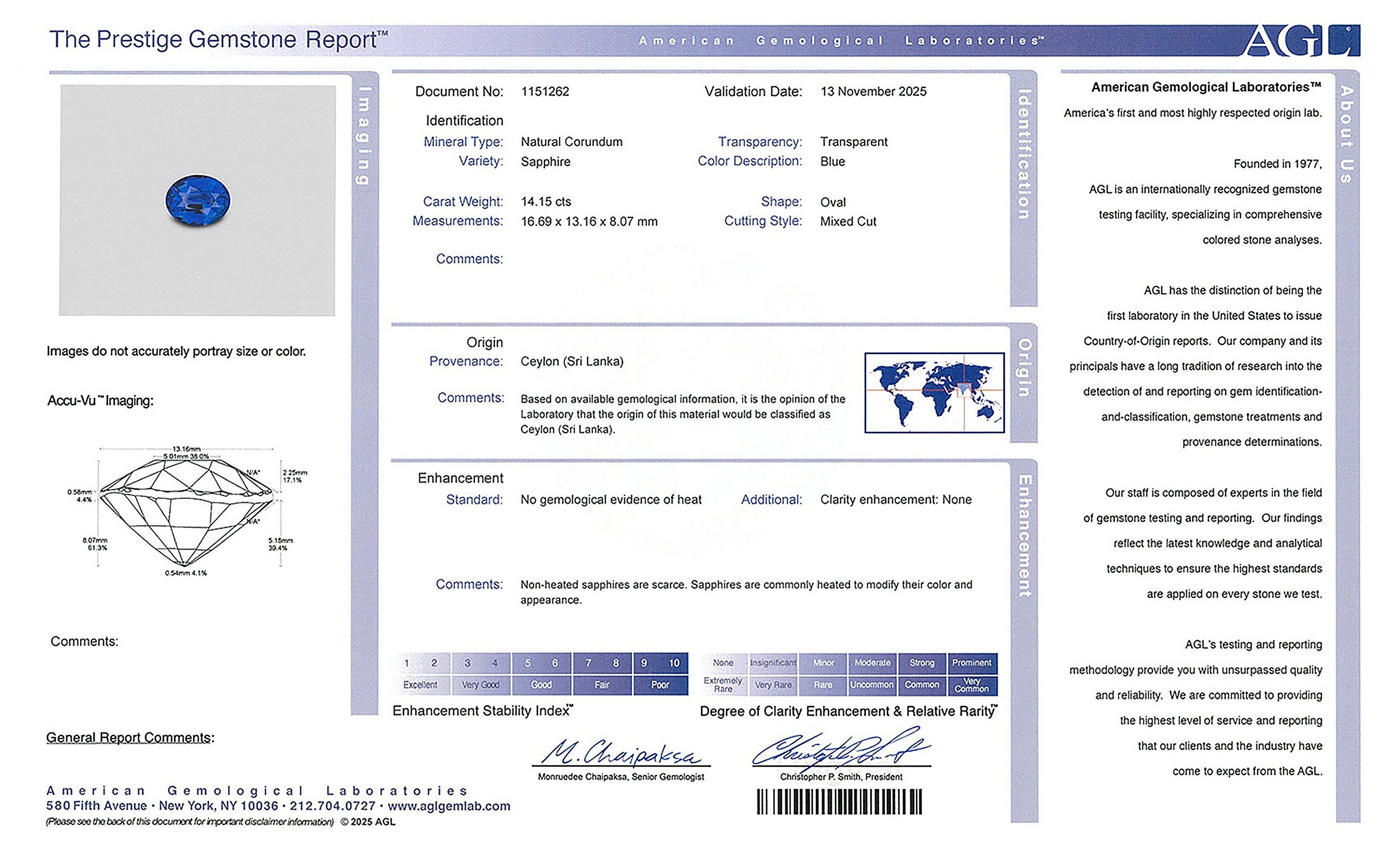 14.15 Ct. Blue Sapphire from Ceylon (Sri Lanka)