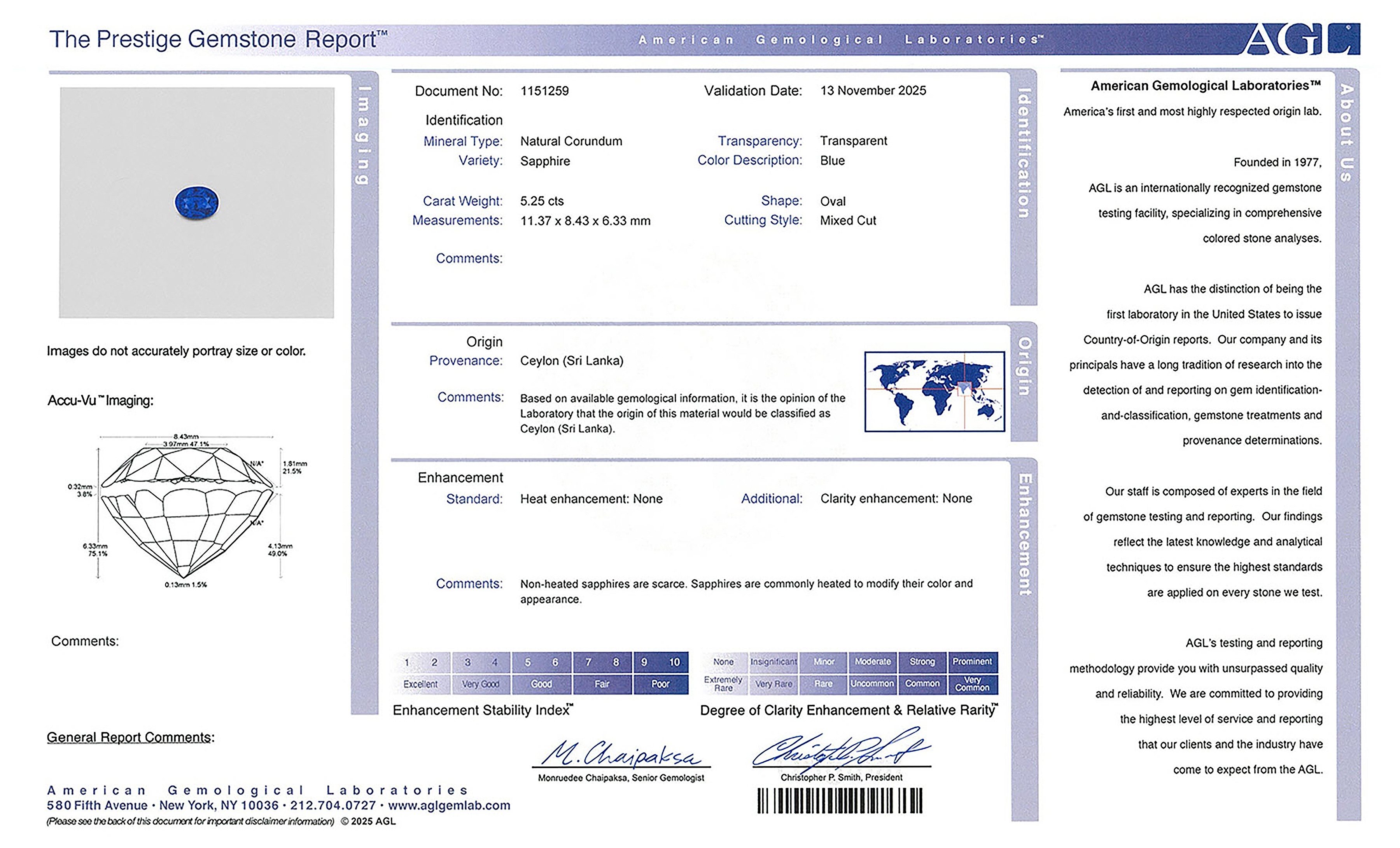 5.25 Ct. Blue Sapphire from Ceylon (Sri Lanka)