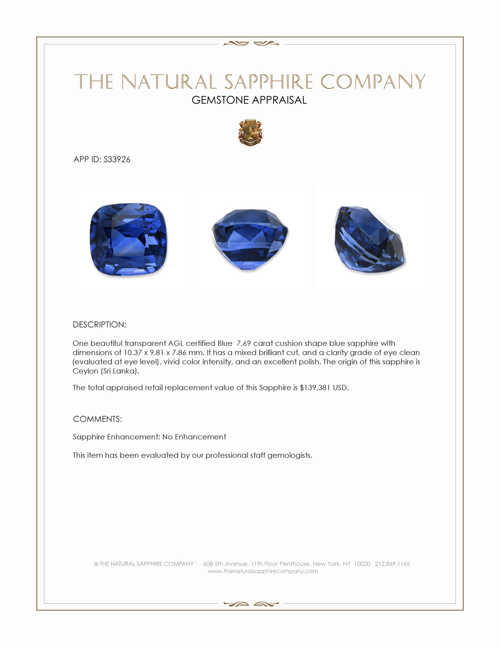 7.69 Ct. Blue Sapphire from Madagascar