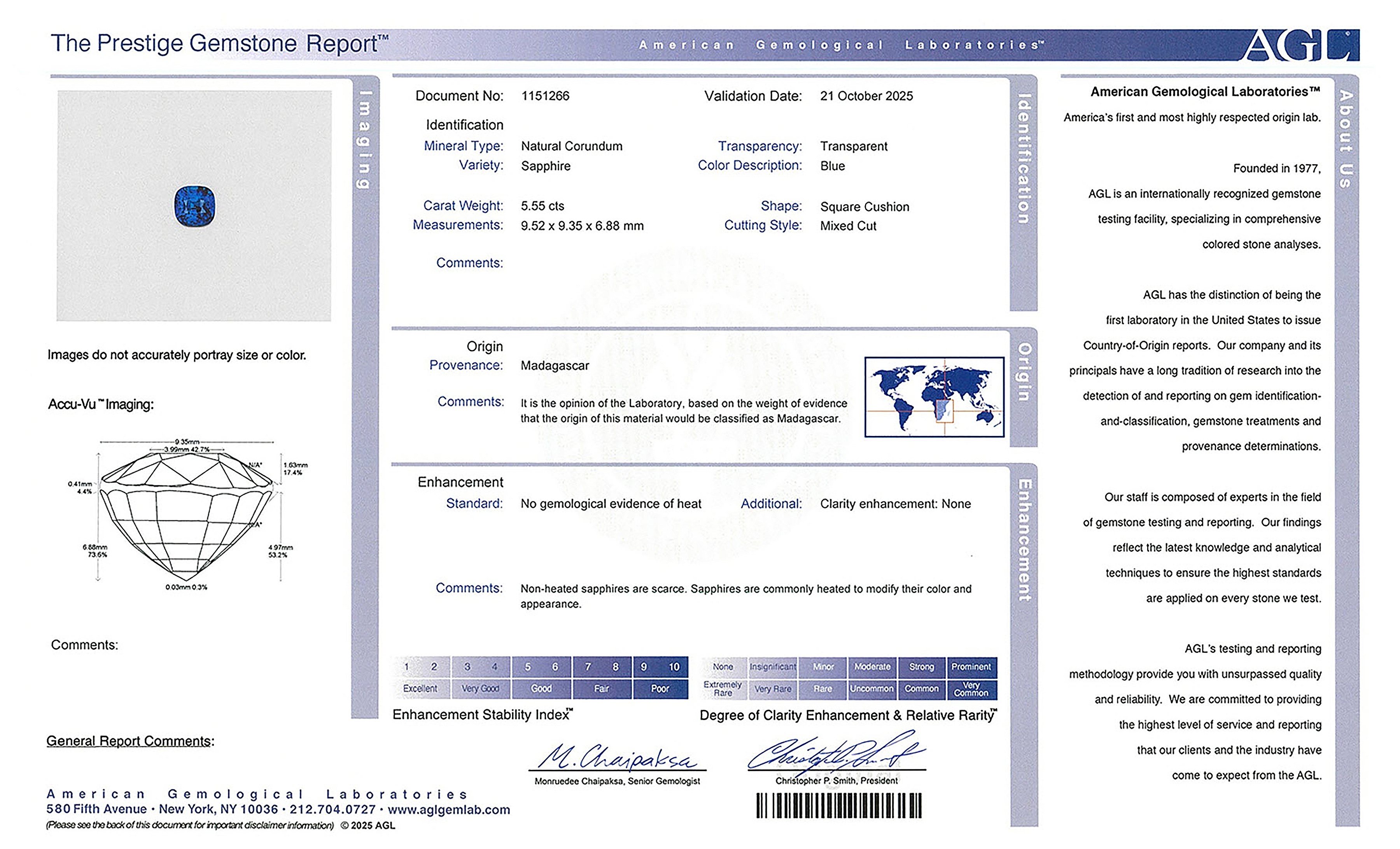 5.55 Ct. Blue Sapphire from Madagascar