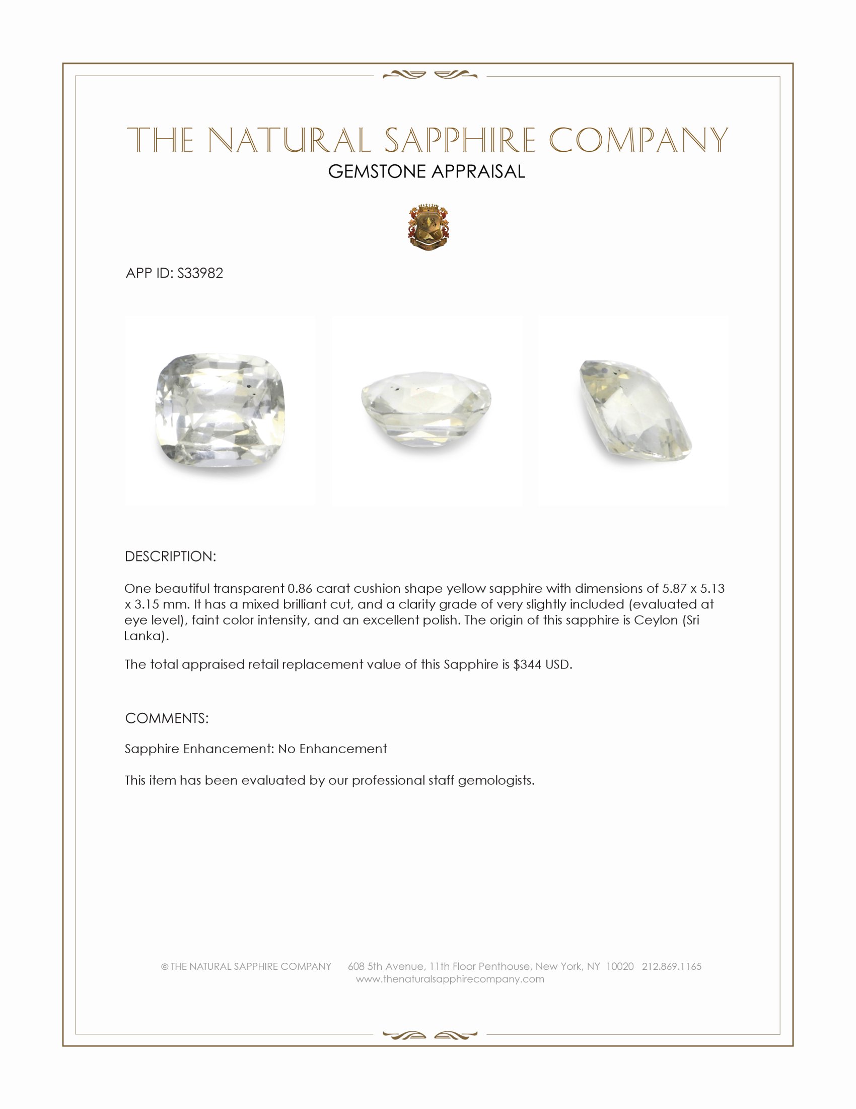 0.86 Ct. Yellow Sapphire from Ceylon (Sri Lanka)