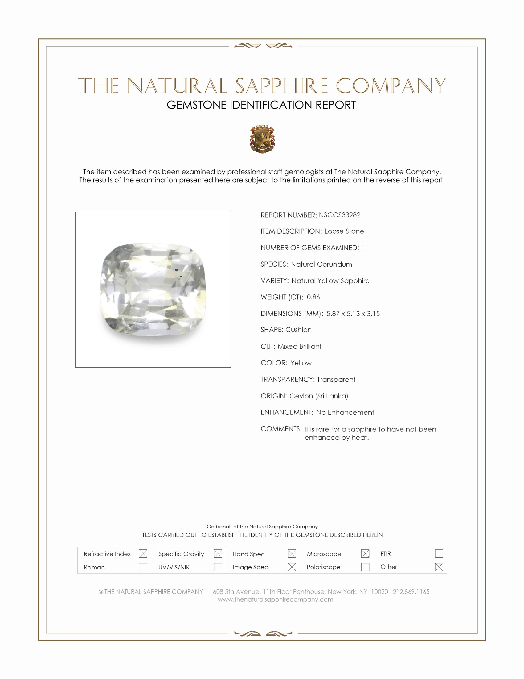 0.86 Ct. Yellow Sapphire from Ceylon (Sri Lanka)