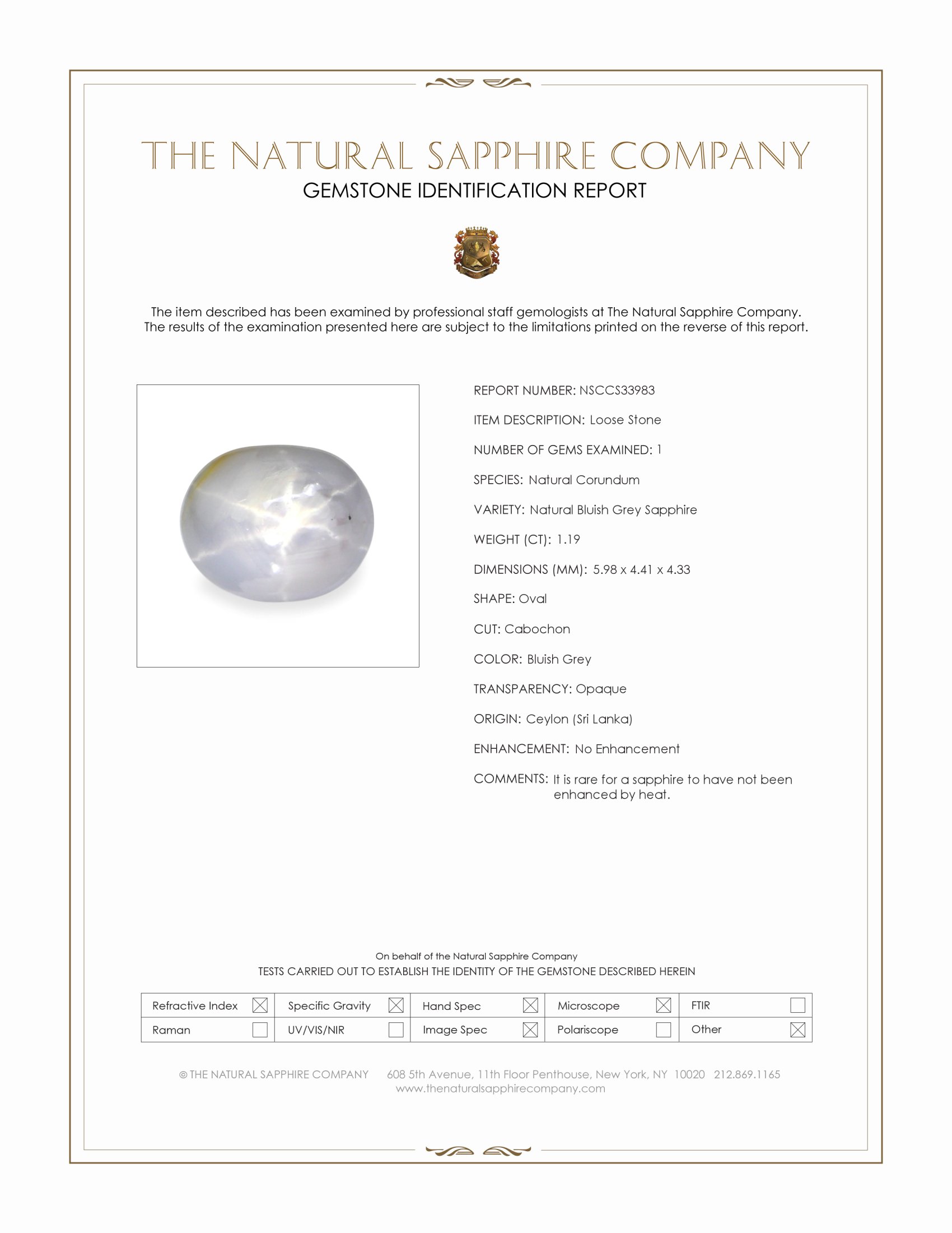 1.19 Ct. Bluish Grey Star Sapphire from Ceylon (Sri Lanka)