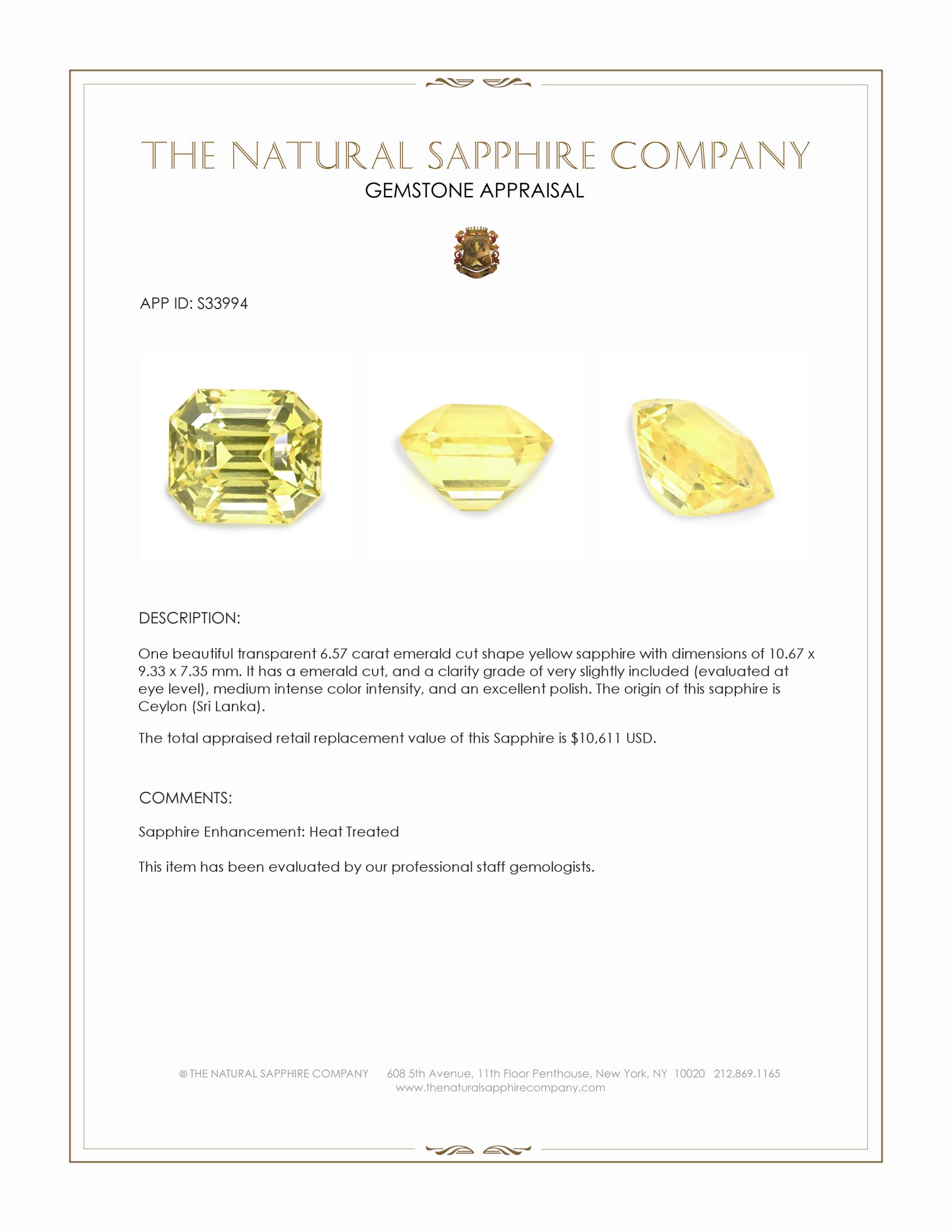 6.57 Ct. Yellow Sapphire from Ceylon (Sri Lanka)