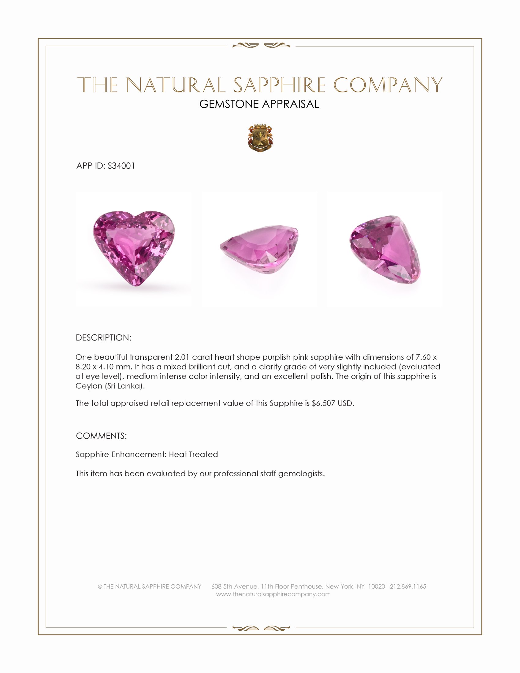 2.01 Ct. Purplish Pink Sapphire from Ceylon (Sri Lanka)