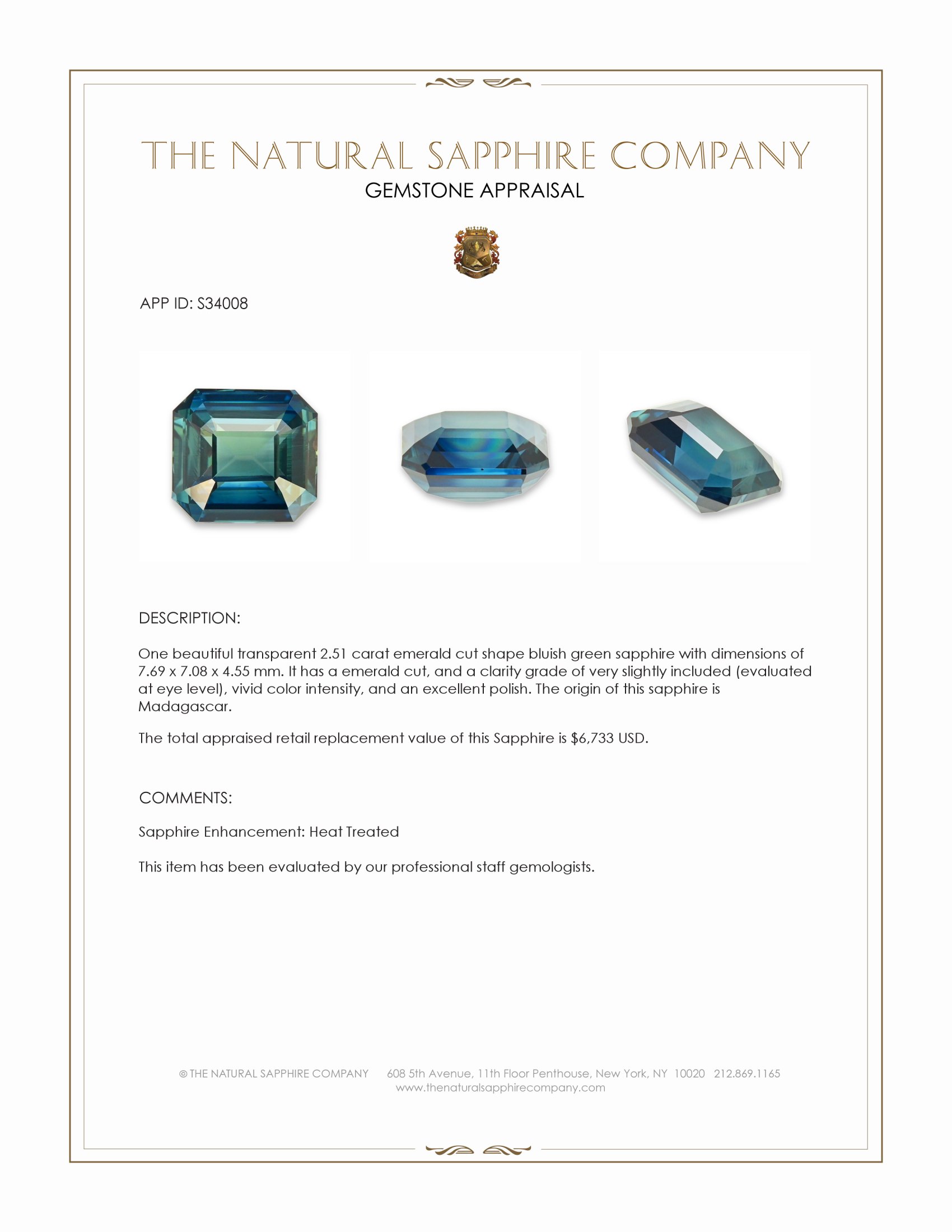 2.51 Ct. Greenish Blue Sapphire from Madagascar