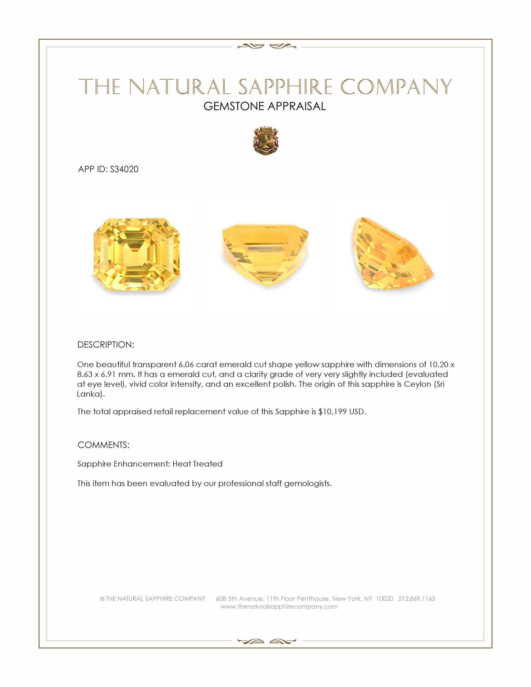 6.06 Ct. Yellow Sapphire from Ceylon (Sri Lanka)