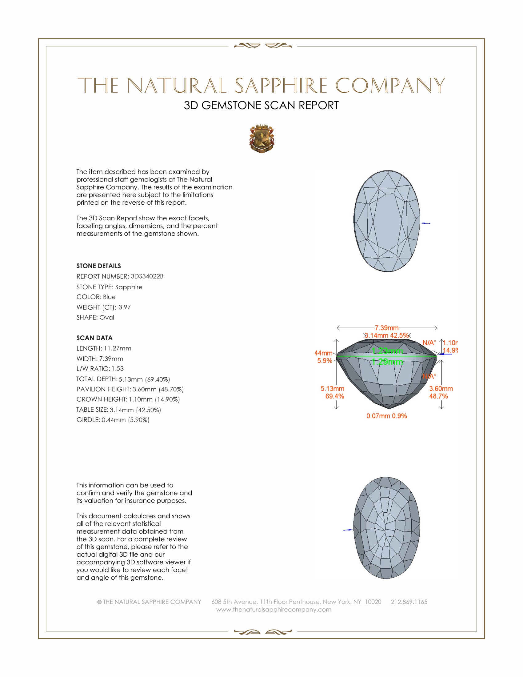 3.97 Ct. Blue Sapphire from Ceylon (Sri Lanka)