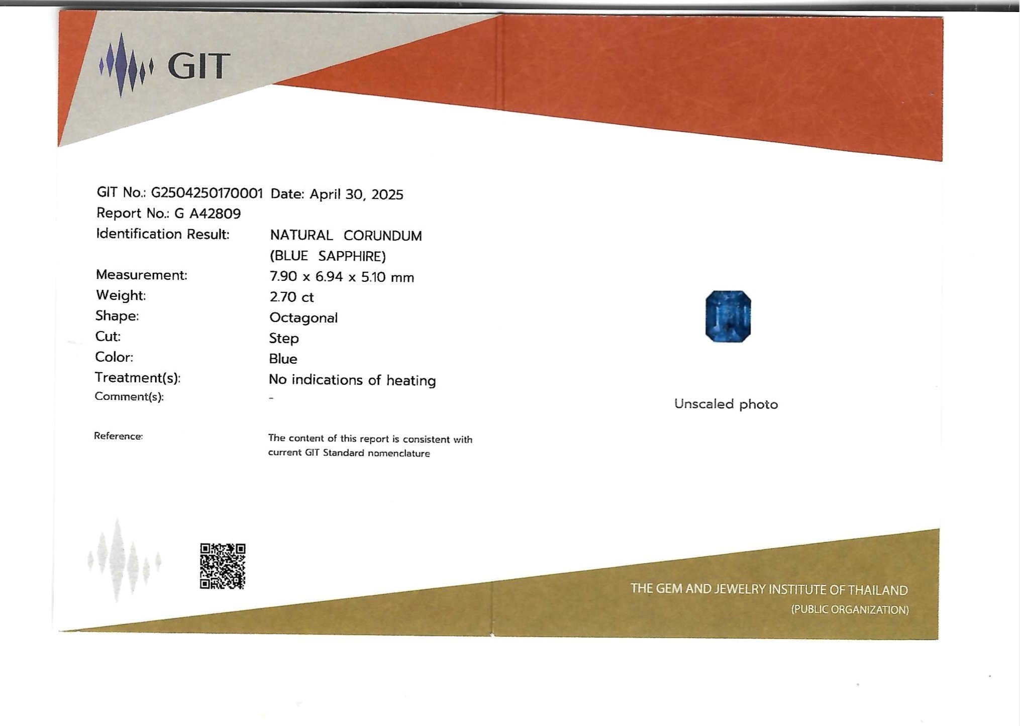 2.70 Ct. Blue Sapphire from Ceylon (Sri Lanka)