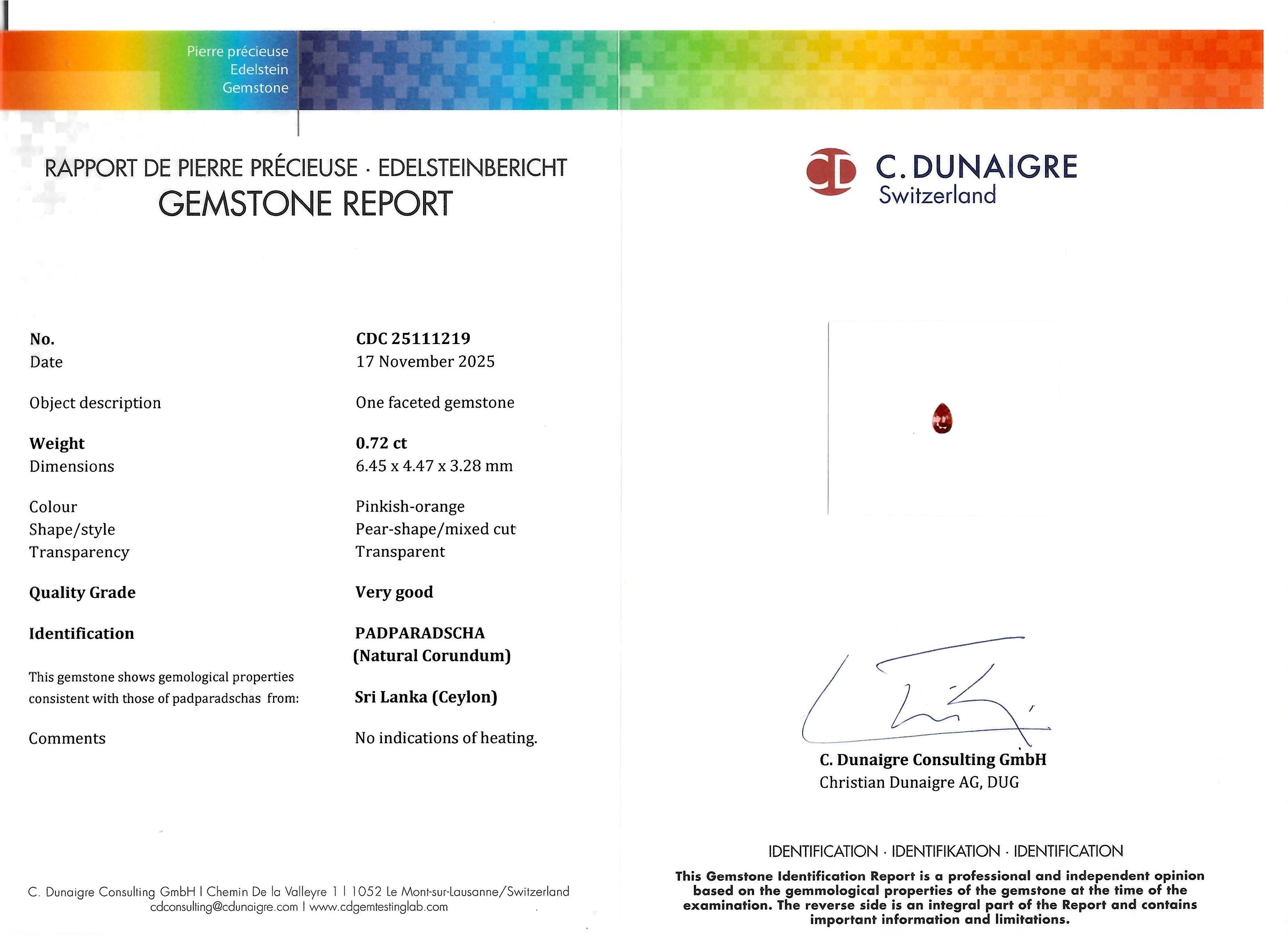 0.72 Ct. Padparadscha Sapphire from Ceylon (Sri Lanka)