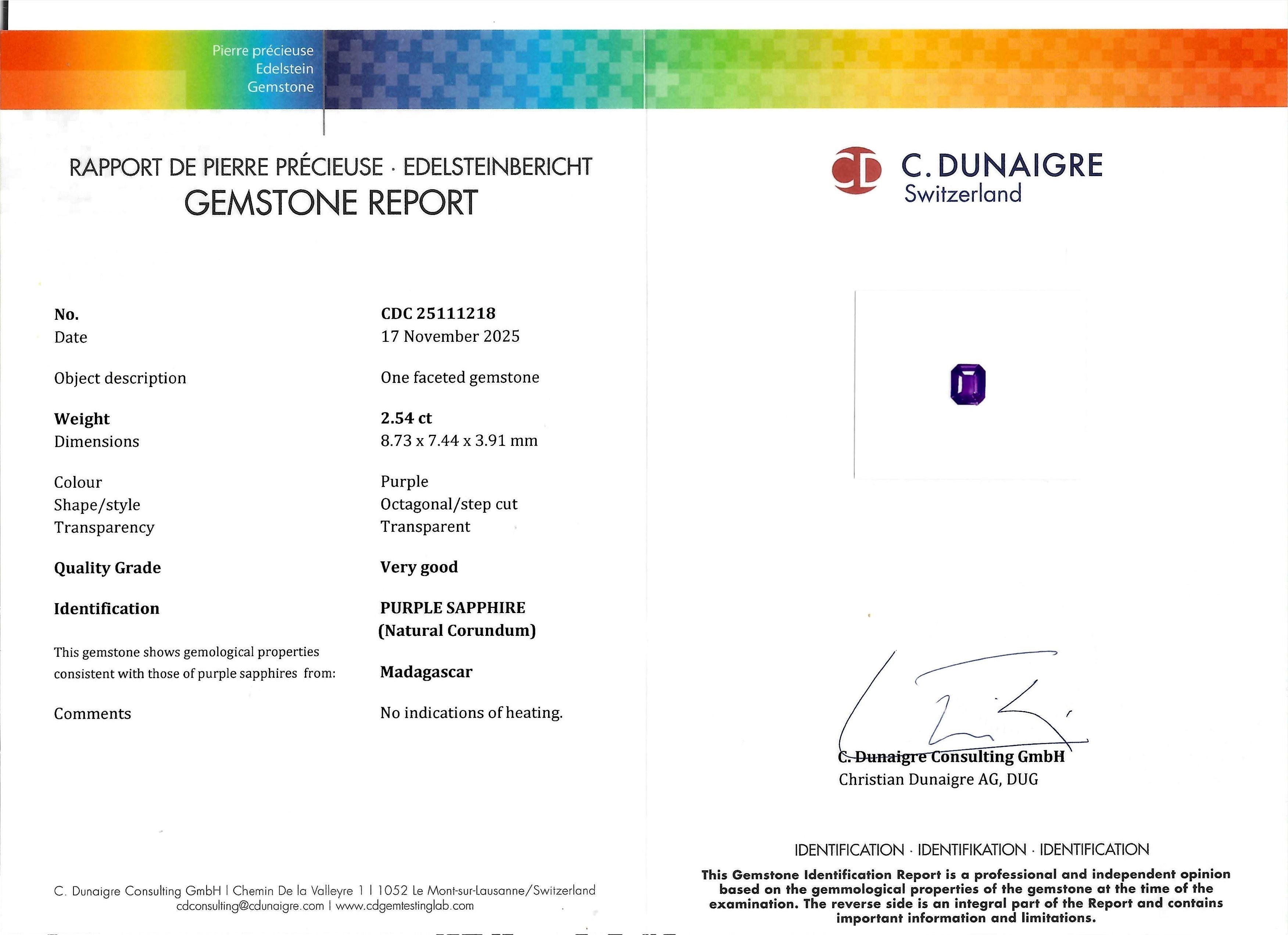 2.54 Ct. Bluish Purple Sapphire from Madagascar