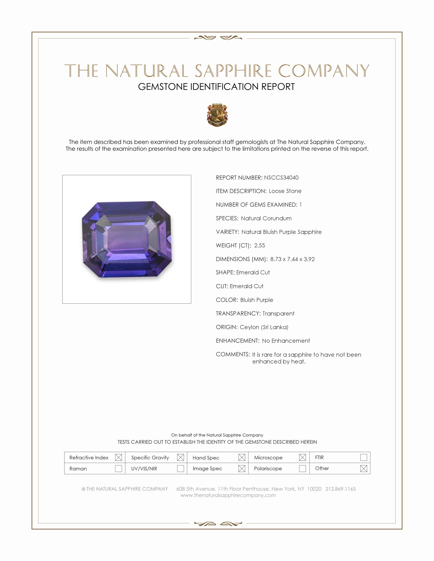 2.54 Ct. Bluish Purple Sapphire from Madagascar