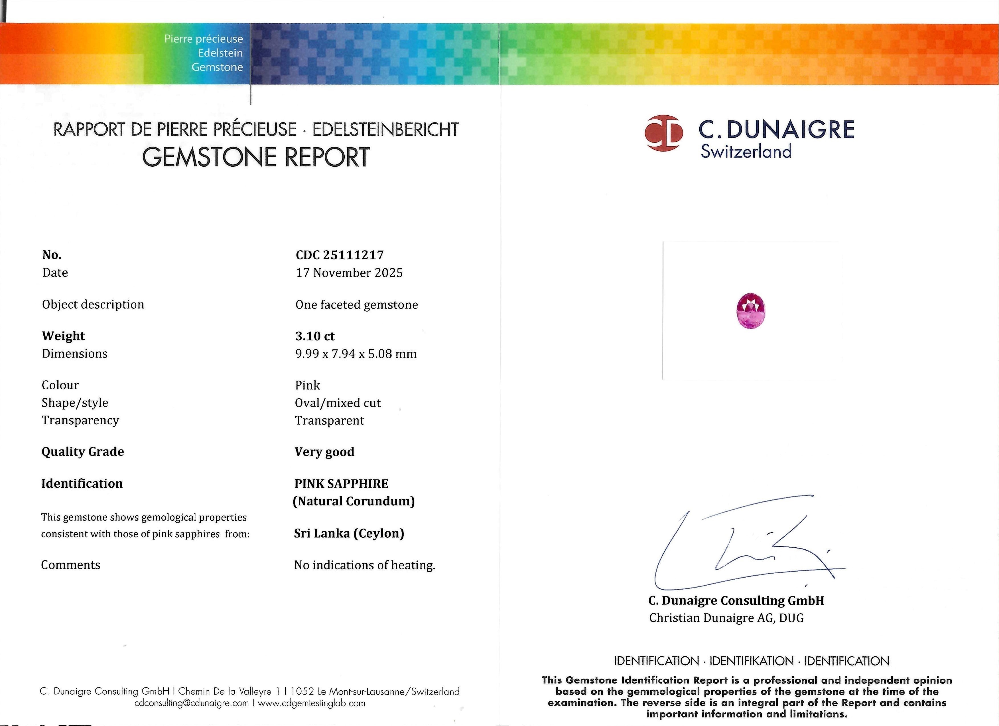 3.10 Ct. Pink Sapphire from Ceylon (Sri Lanka)