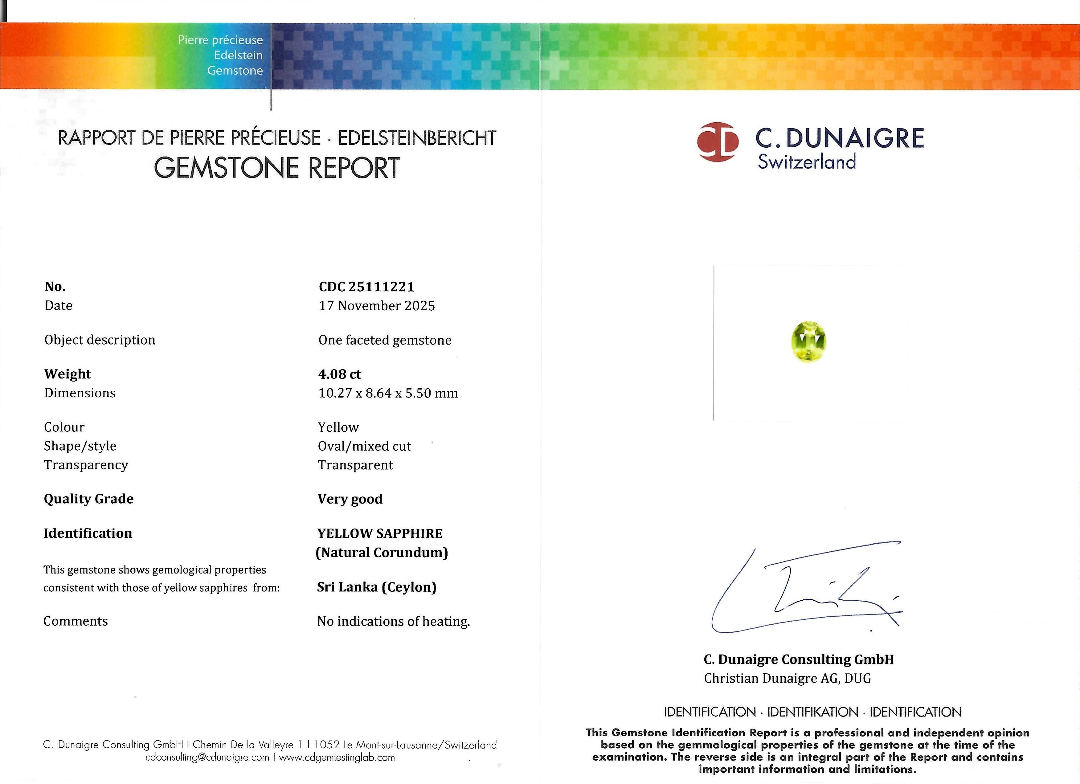 4.08 Ct. Yellow Sapphire from Ceylon (Sri Lanka)