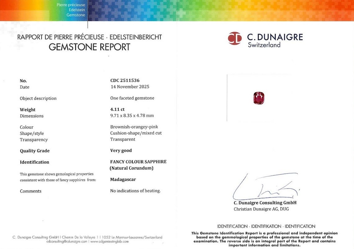 4.11 Ct. Reddish Pink Sapphire from Madagascar