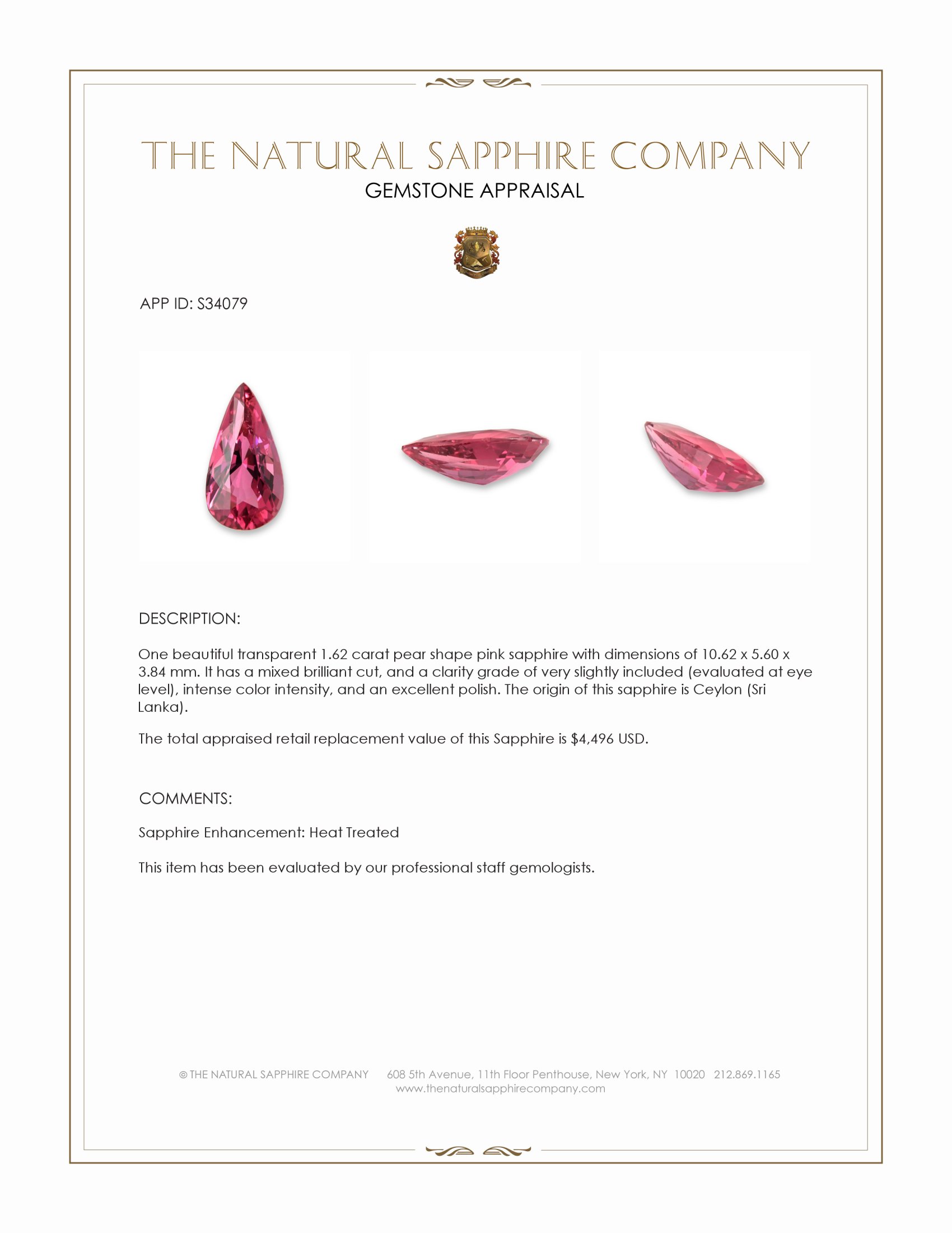 1.62 Ct. Pink Sapphire from Ceylon (Sri Lanka)
