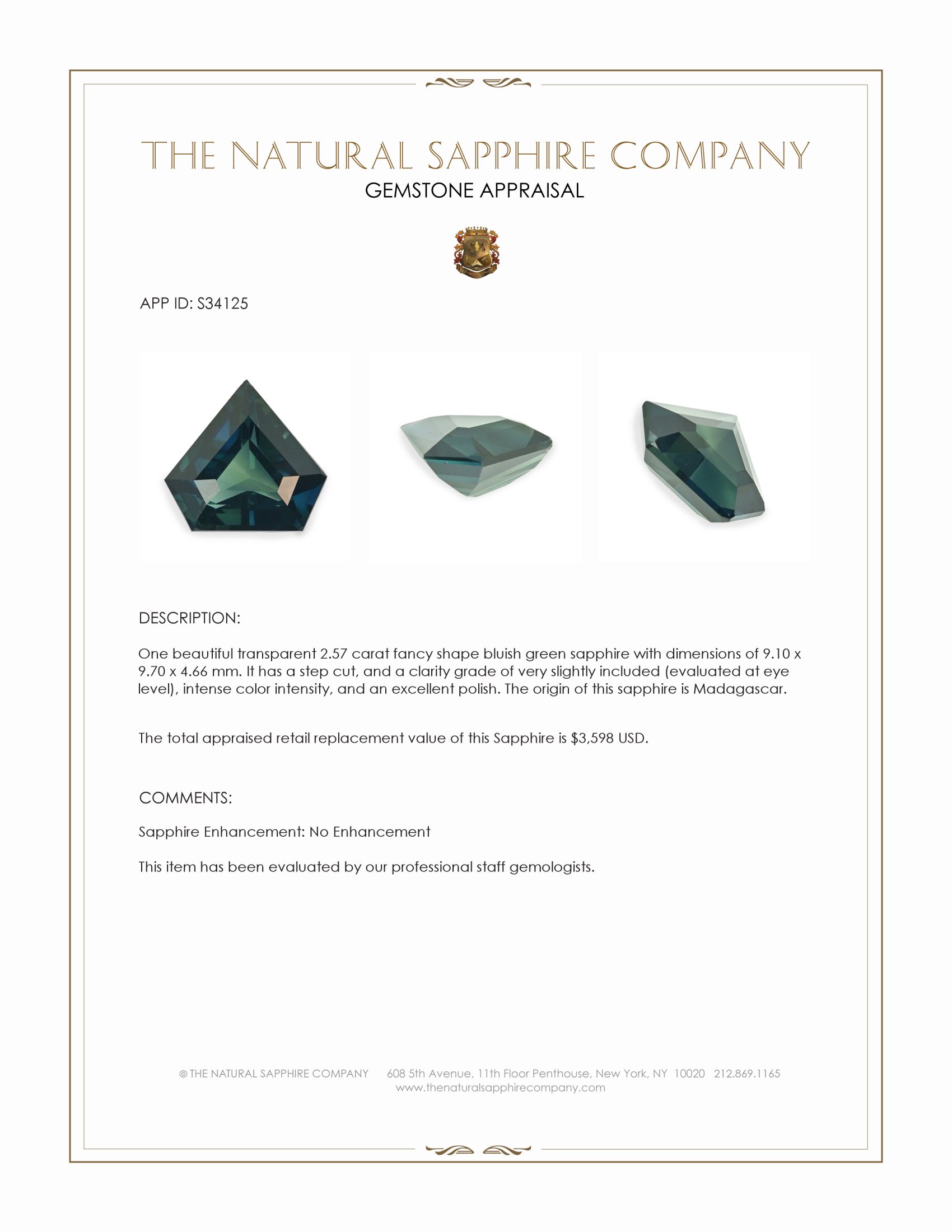 2.57 Ct. Bluish Green Sapphire from Madagascar