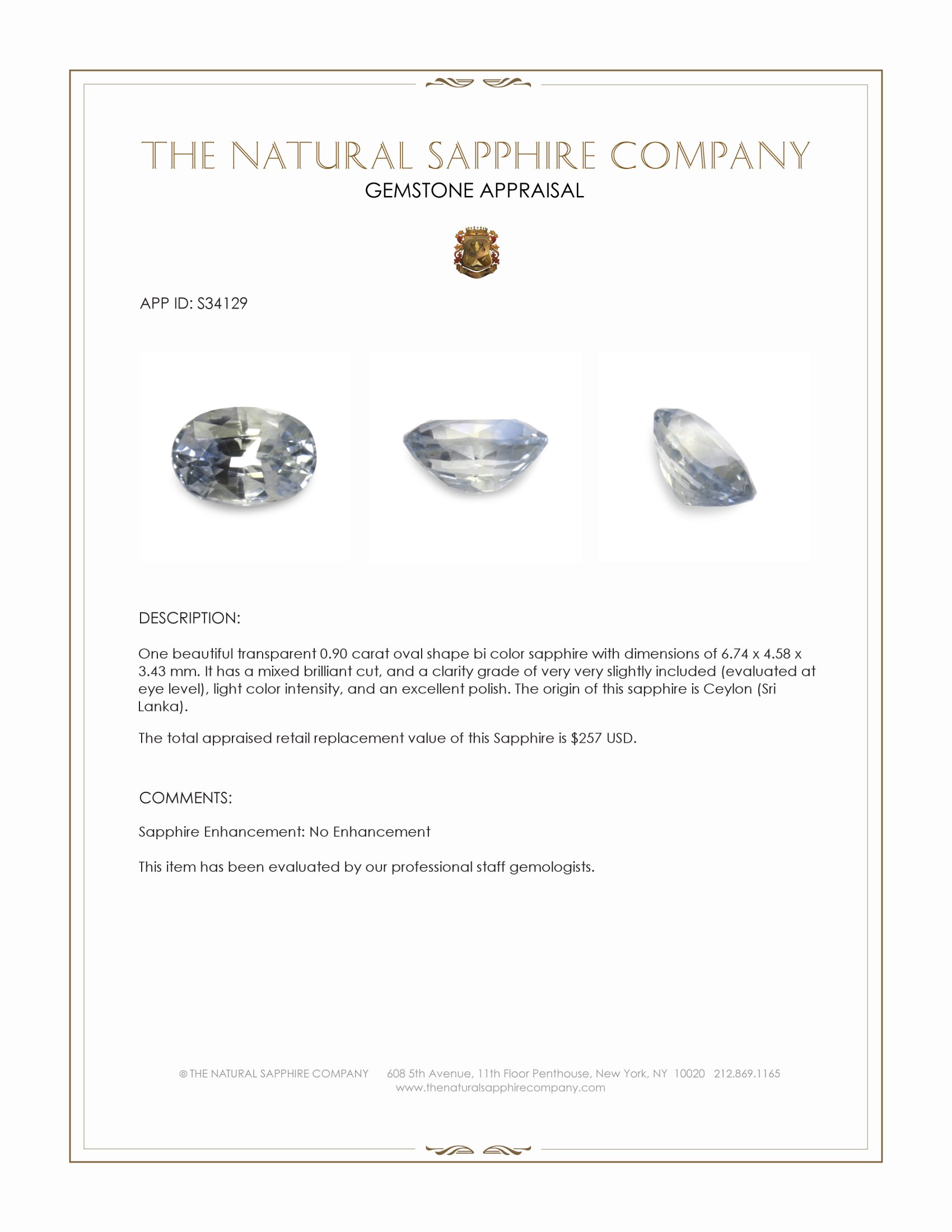 0.90 Ct. Bi Color Sapphire from Ceylon (Sri Lanka)