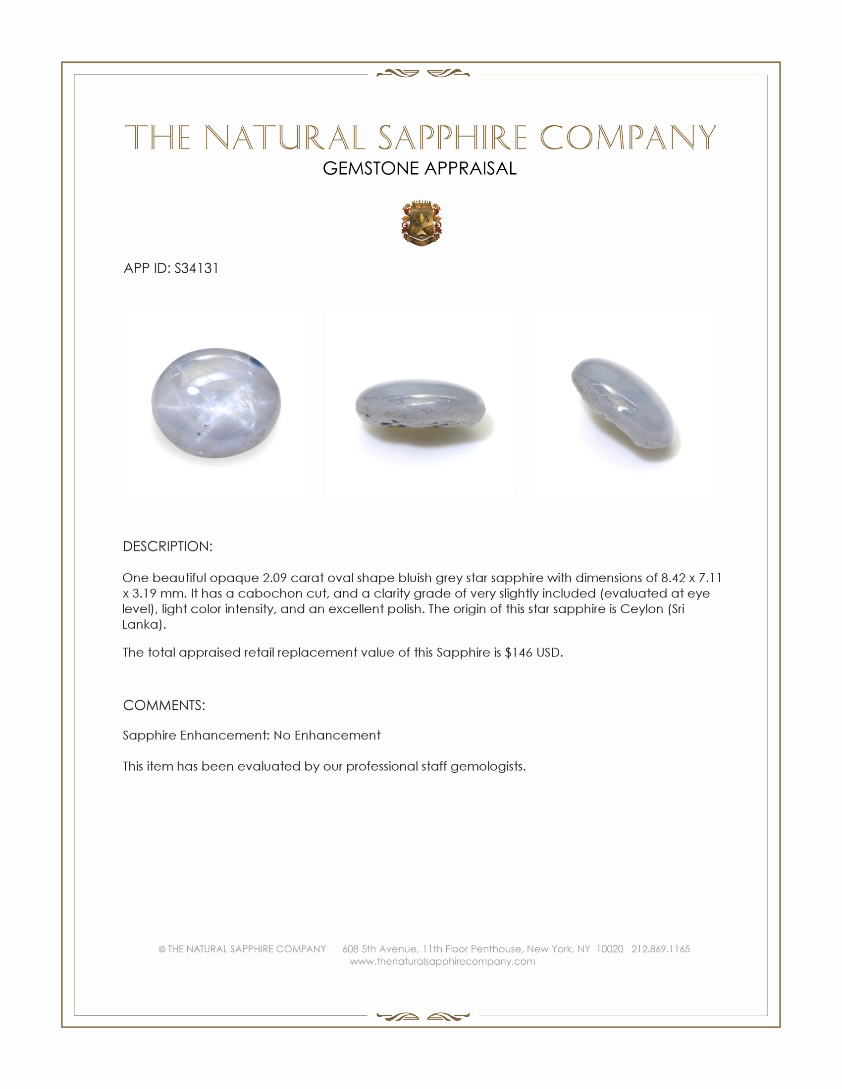 2.09 Ct. Bluish Grey Star Sapphire from Ceylon (Sri Lanka)