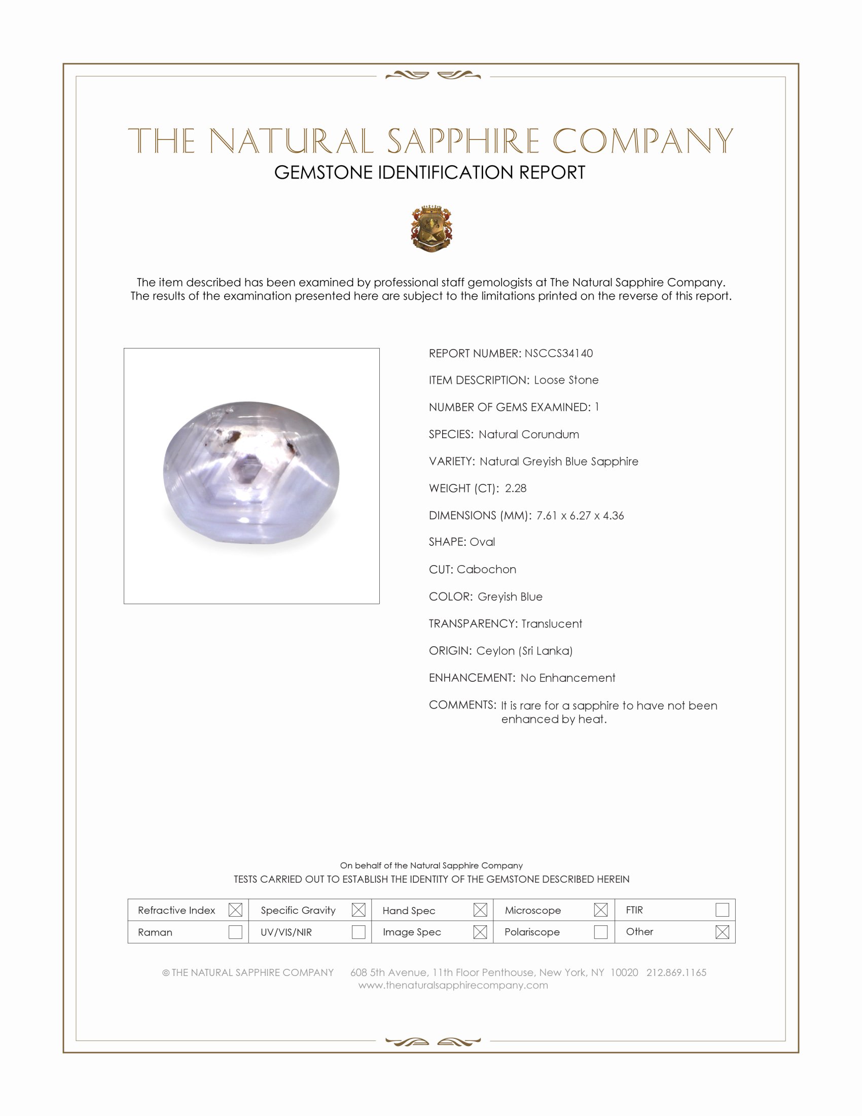 2.28 Ct. Greyish Blue Star Sapphire from Ceylon (Sri Lanka)