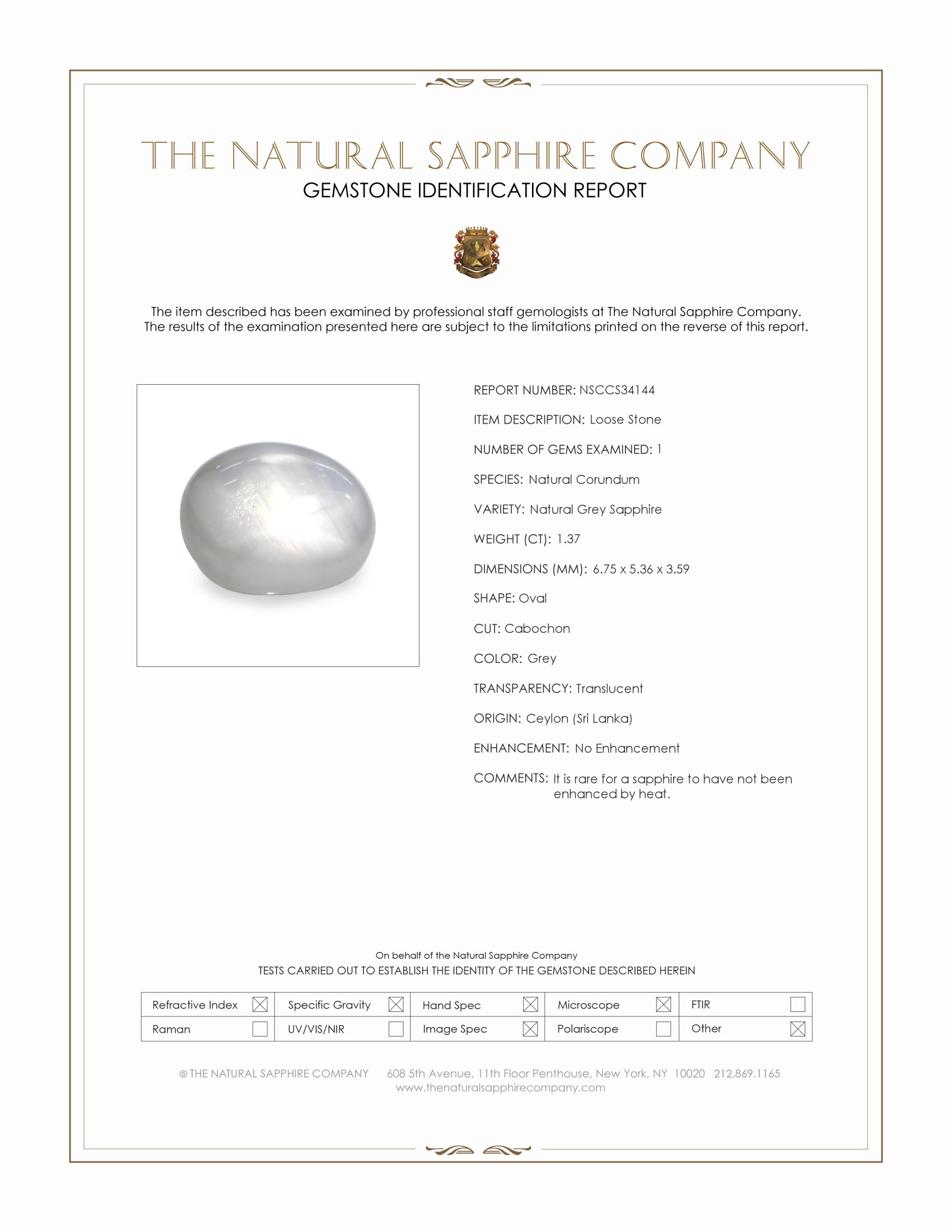 1.37 Ct. Grey Star Sapphire from Ceylon (Sri Lanka)