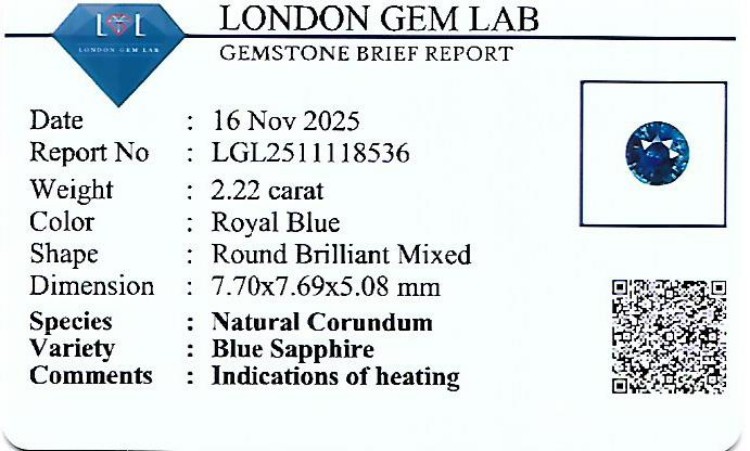 2.22 Ct. Blue Sapphire from Ceylon (Sri Lanka)
