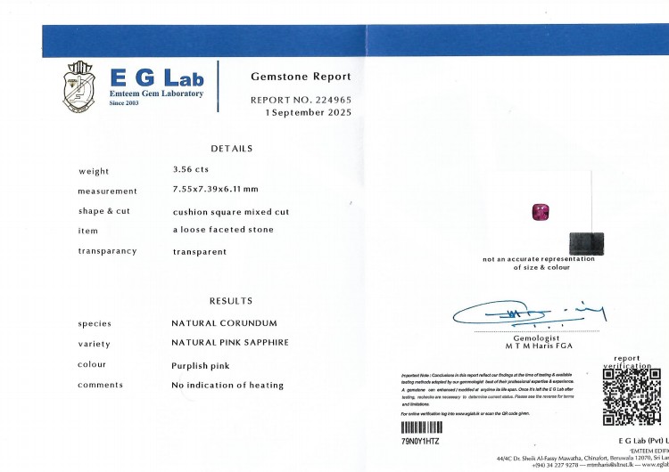 3.56 Ct. Purplish Pink Sapphire from Madagascar