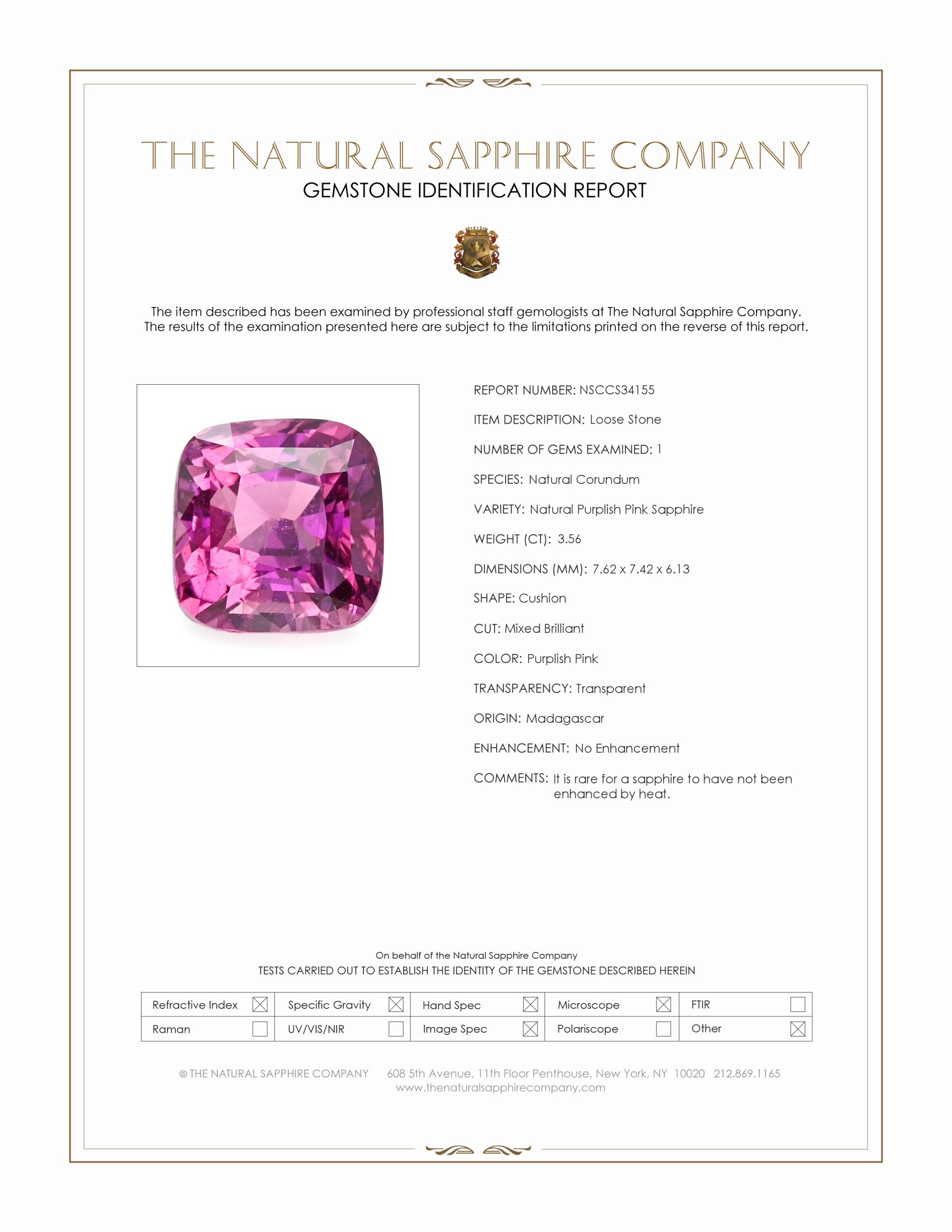 3.56 Ct. Purplish Pink Sapphire from Madagascar