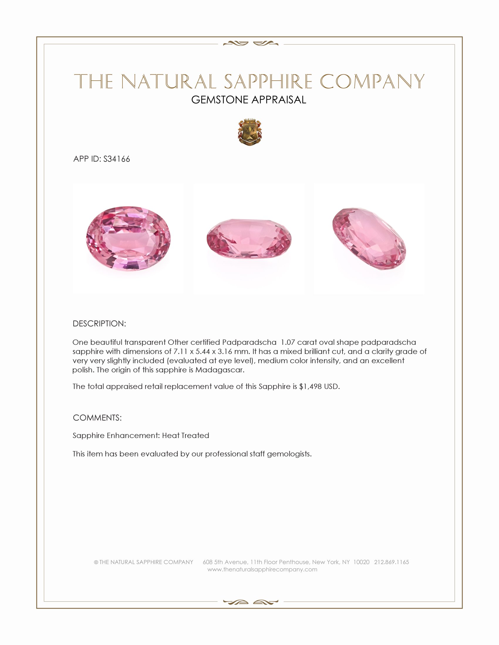 1.07 Ct. Padparadscha Sapphire from Madagascar