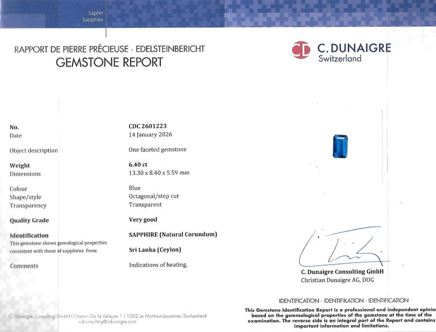 6.40 Ct. Blue Sapphire from Ceylon (Sri Lanka)