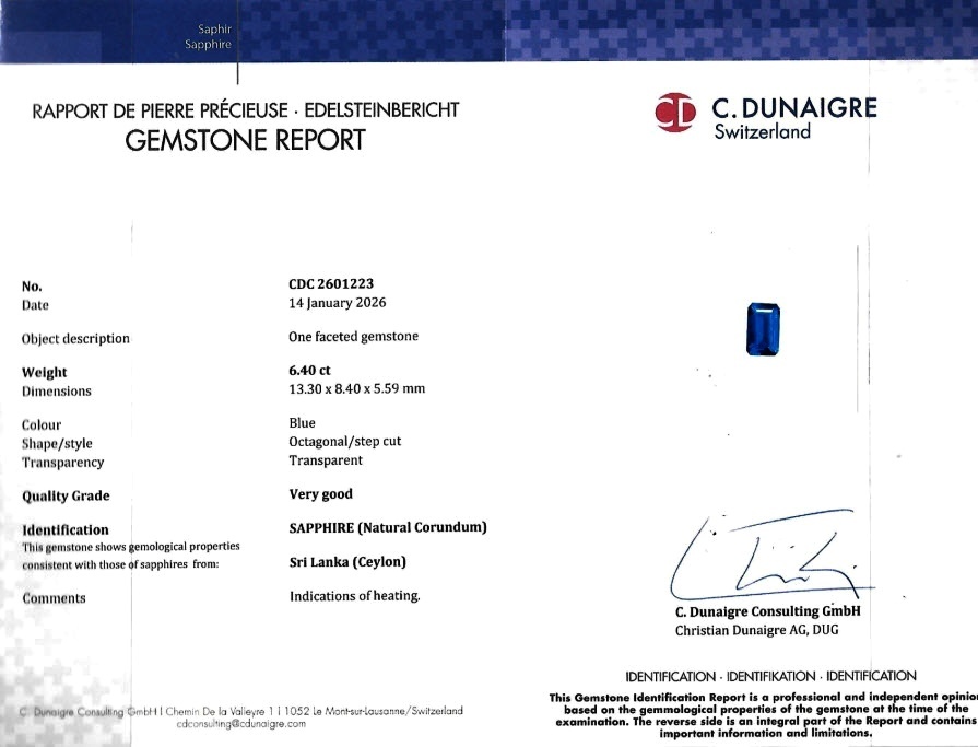 6.40 Ct. Blue Sapphire from Ceylon (Sri Lanka)