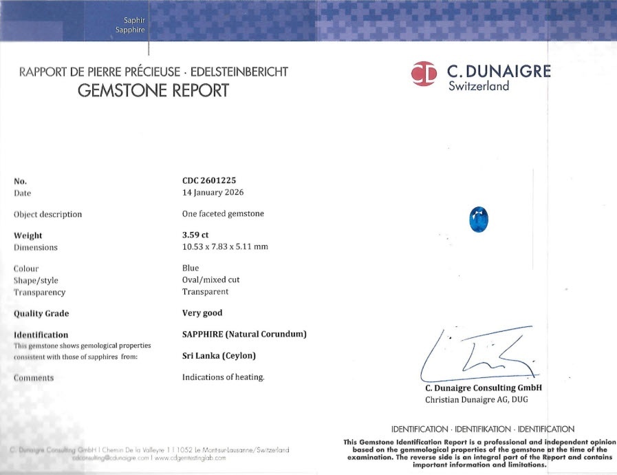 3.59 Ct. Blue Sapphire from Ceylon (Sri Lanka)