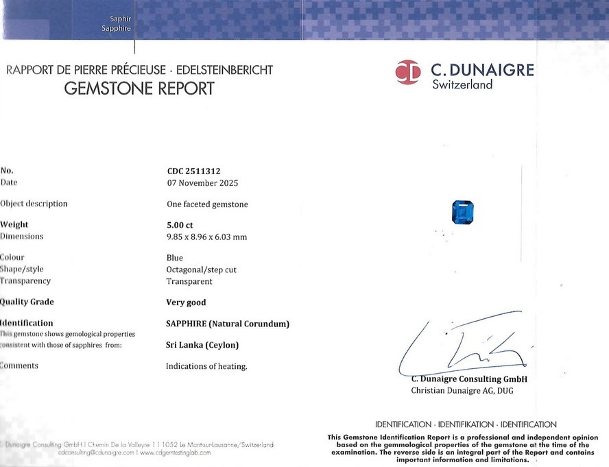 5.00 Ct. Blue Sapphire from Ceylon (Sri Lanka)
