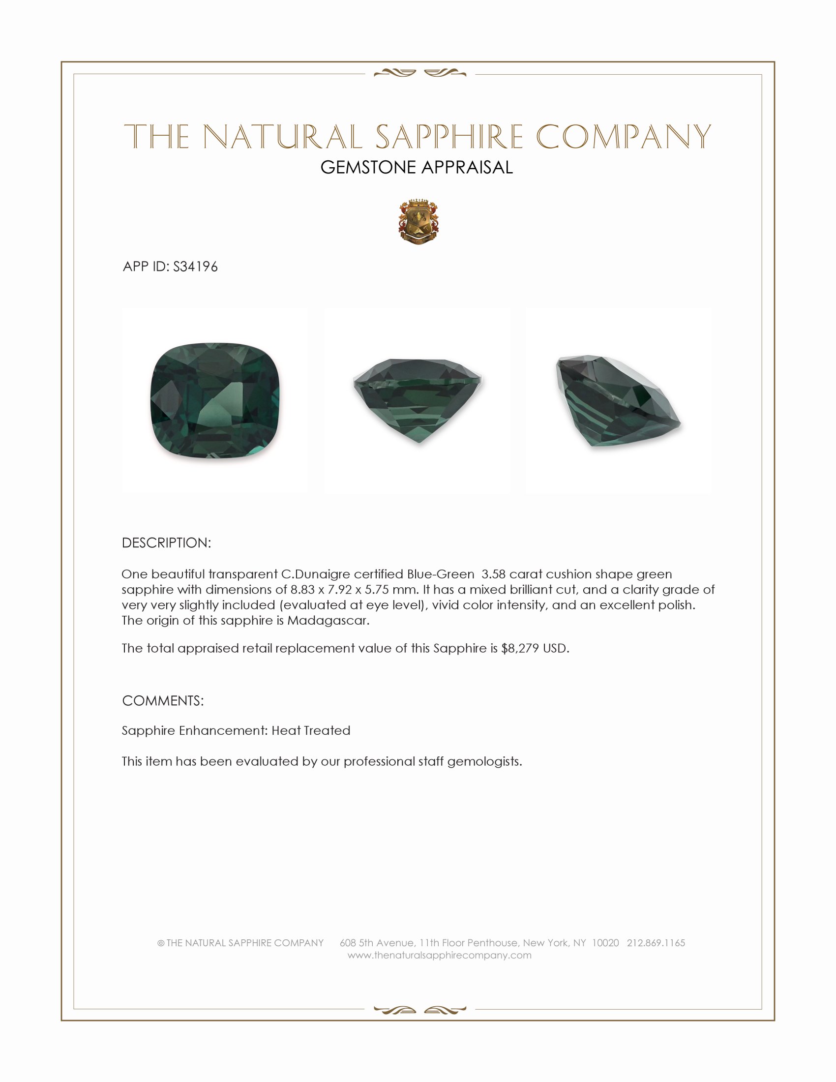 3.58 Ct. Green Sapphire from Madagascar
