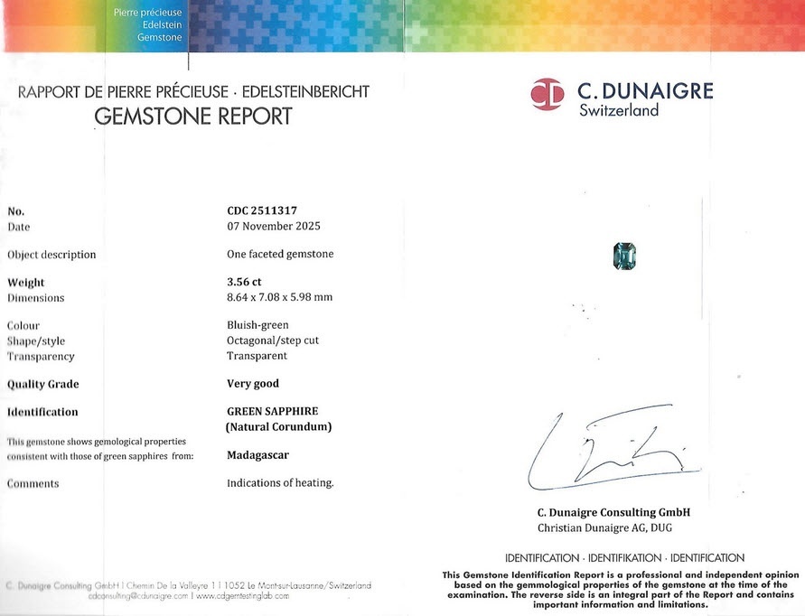 3.56 Ct. Bluish Green Sapphire from Madagascar