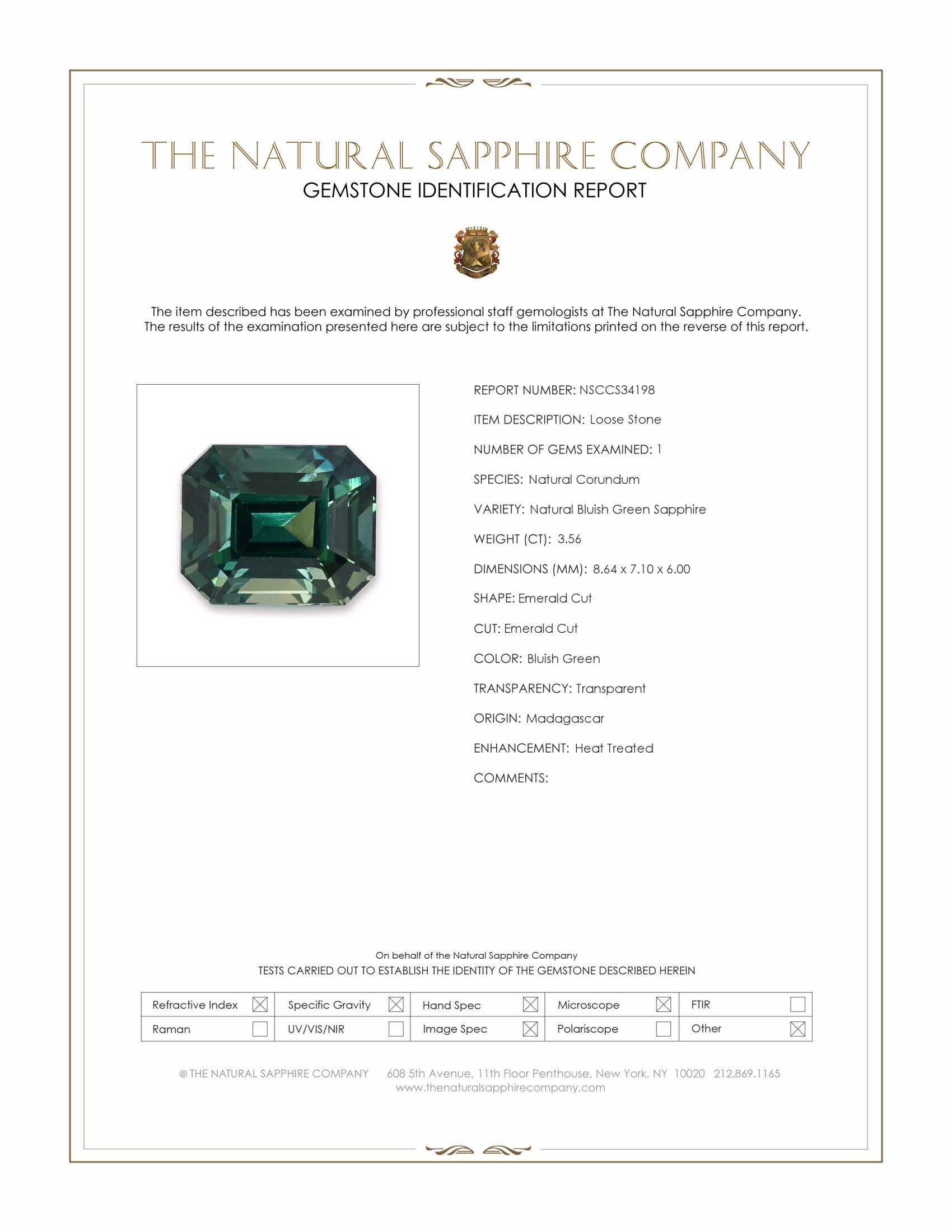 3.56 Ct. Bluish Green Sapphire from Madagascar