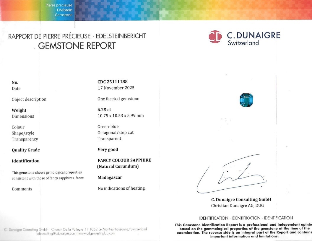 6.25 Ct. Bluish Green Sapphire from Madagascar