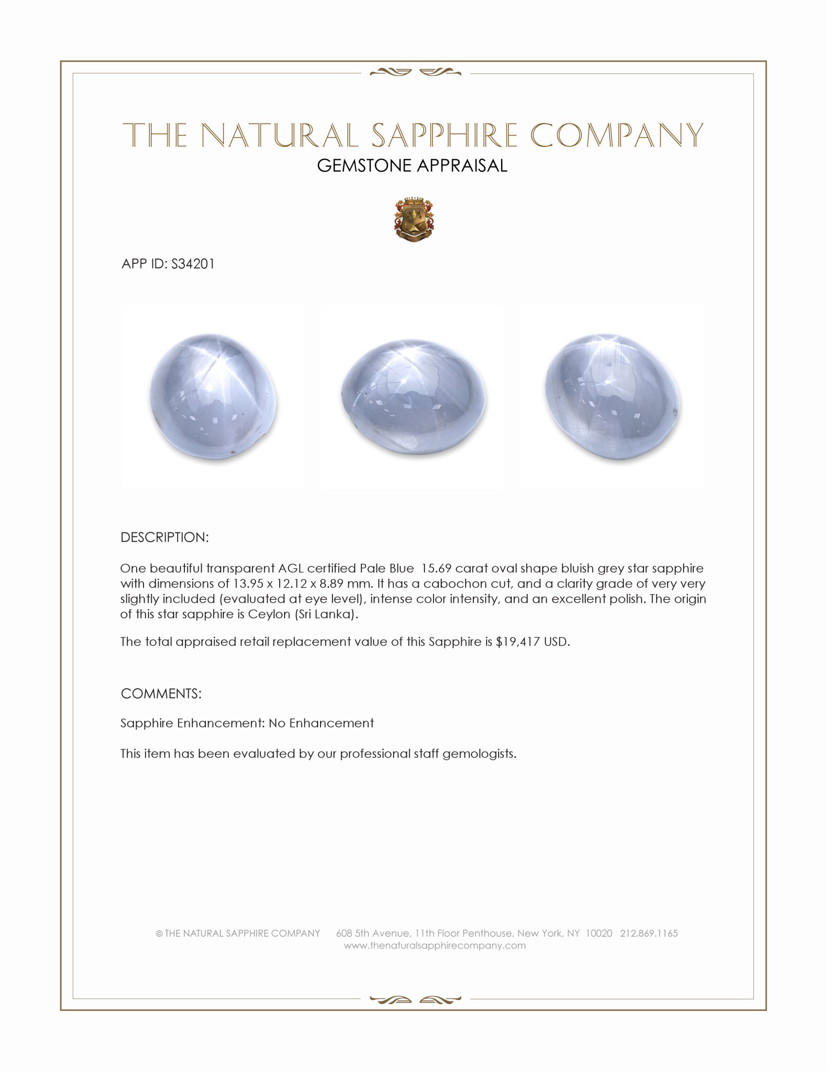 15.69 Ct. Bluish Grey Star Sapphire from Ceylon (Sri Lanka)