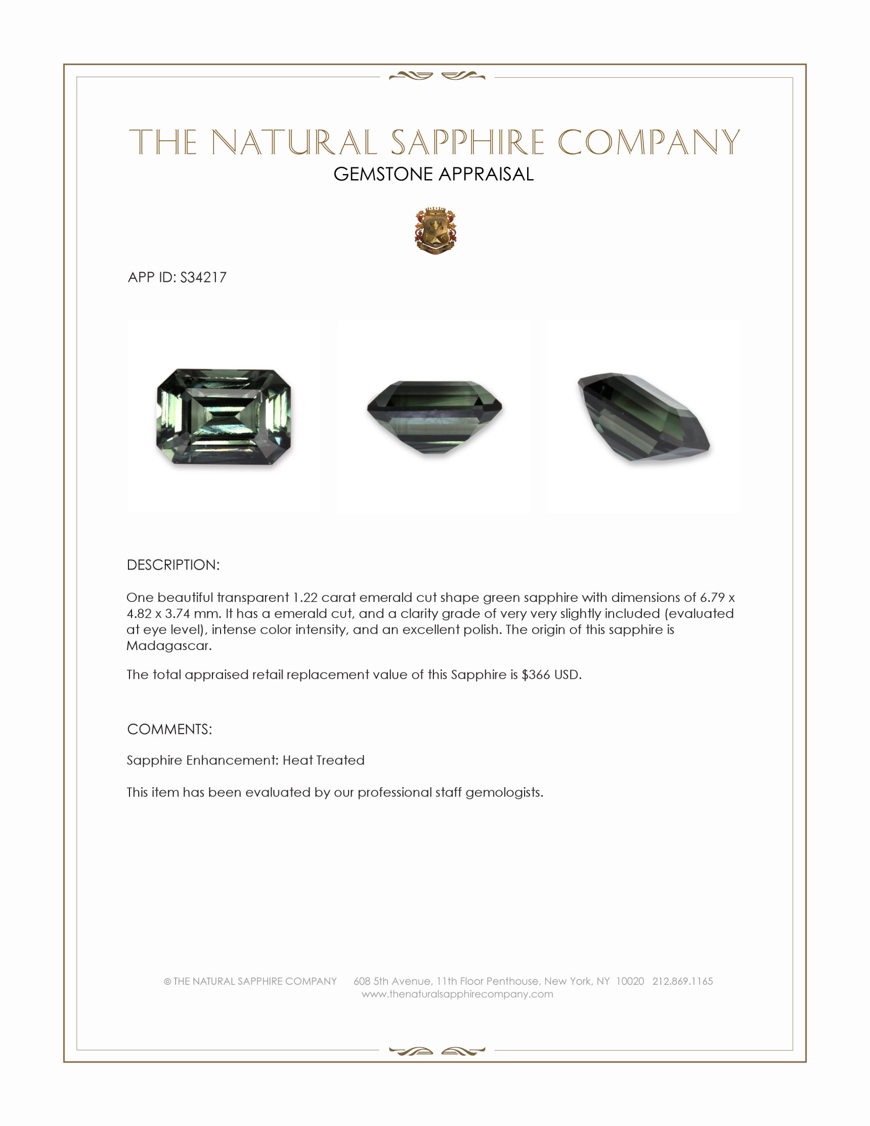 1.22 Ct. Green Sapphire from Madagascar