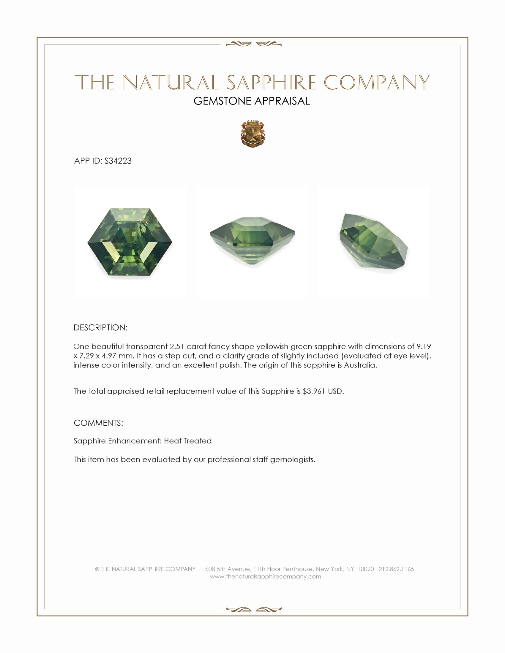 2.51 Ct. Yellowish Green Sapphire from Australia