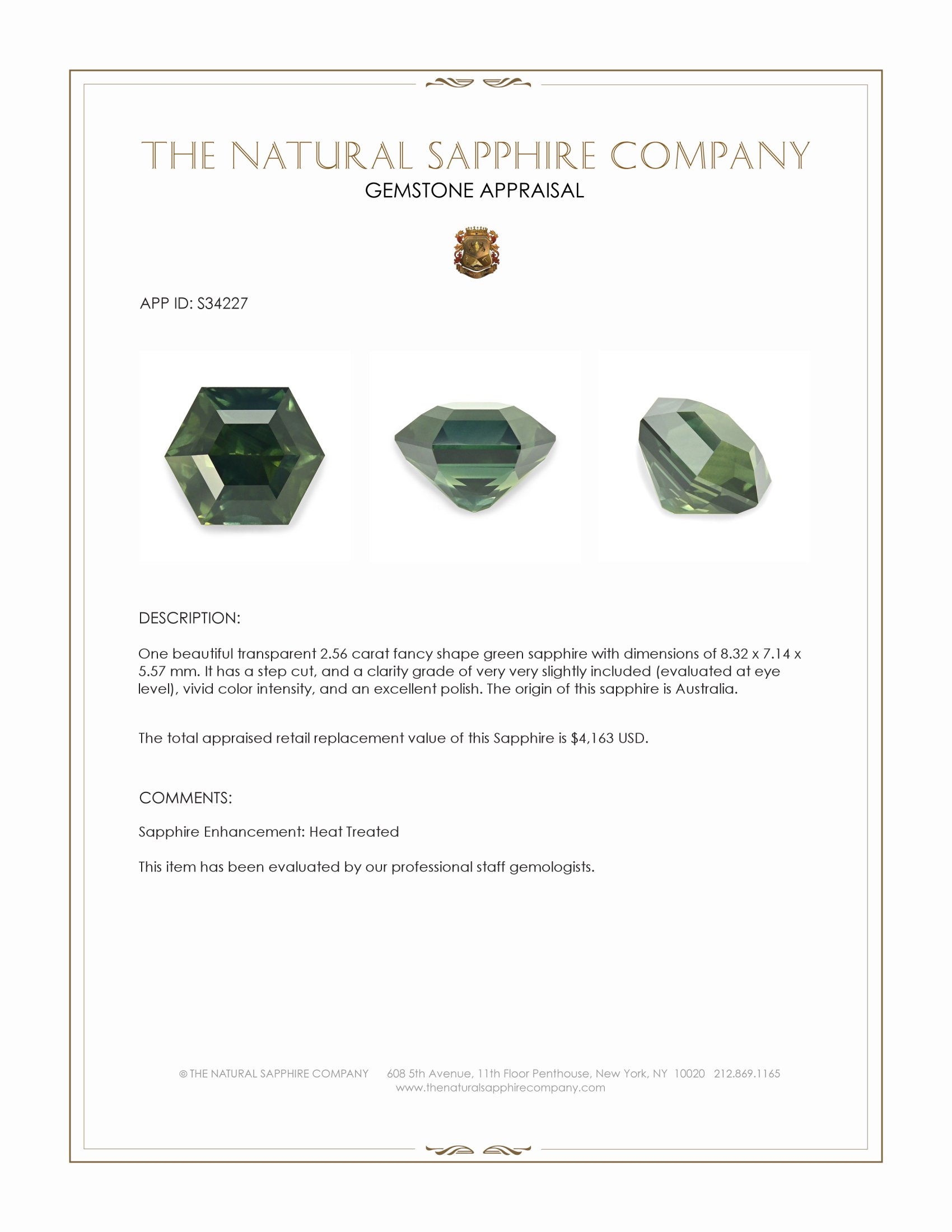 2.56 Ct. Green Sapphire from Australia
