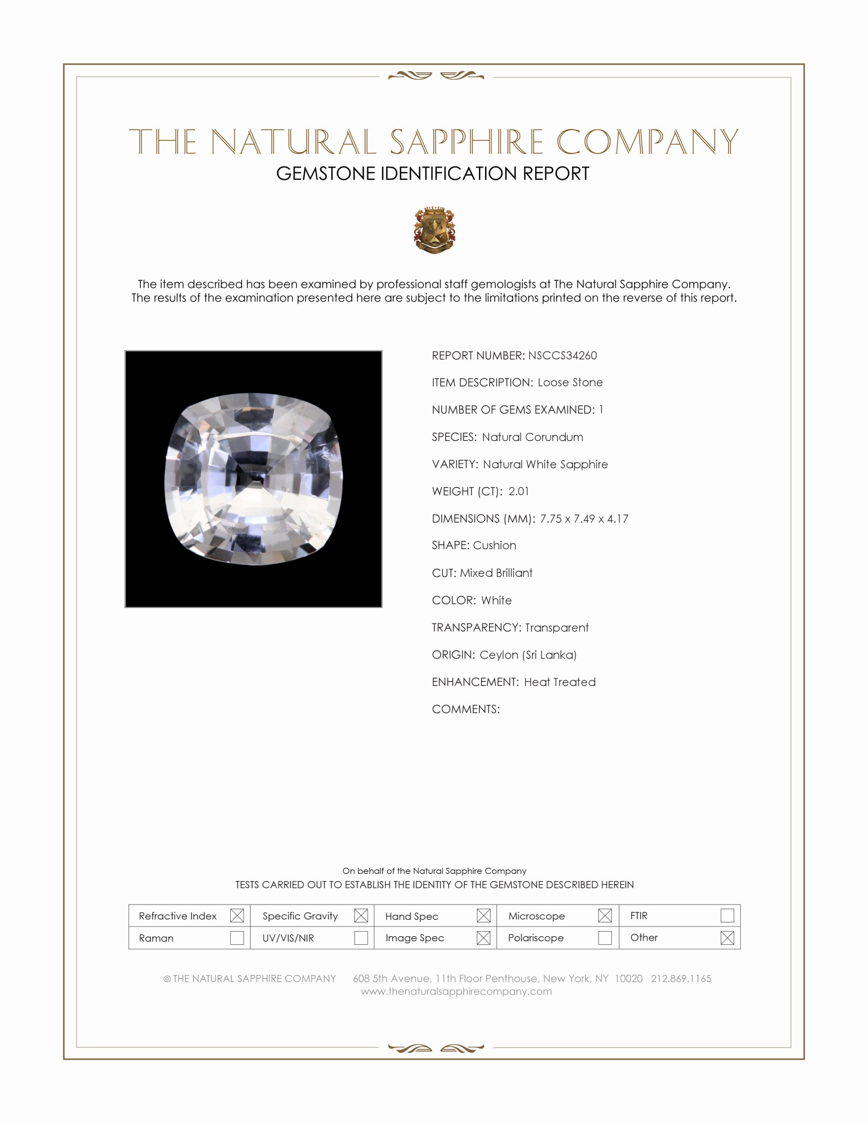 2.01 Ct. White Sapphire from Ceylon (Sri Lanka)