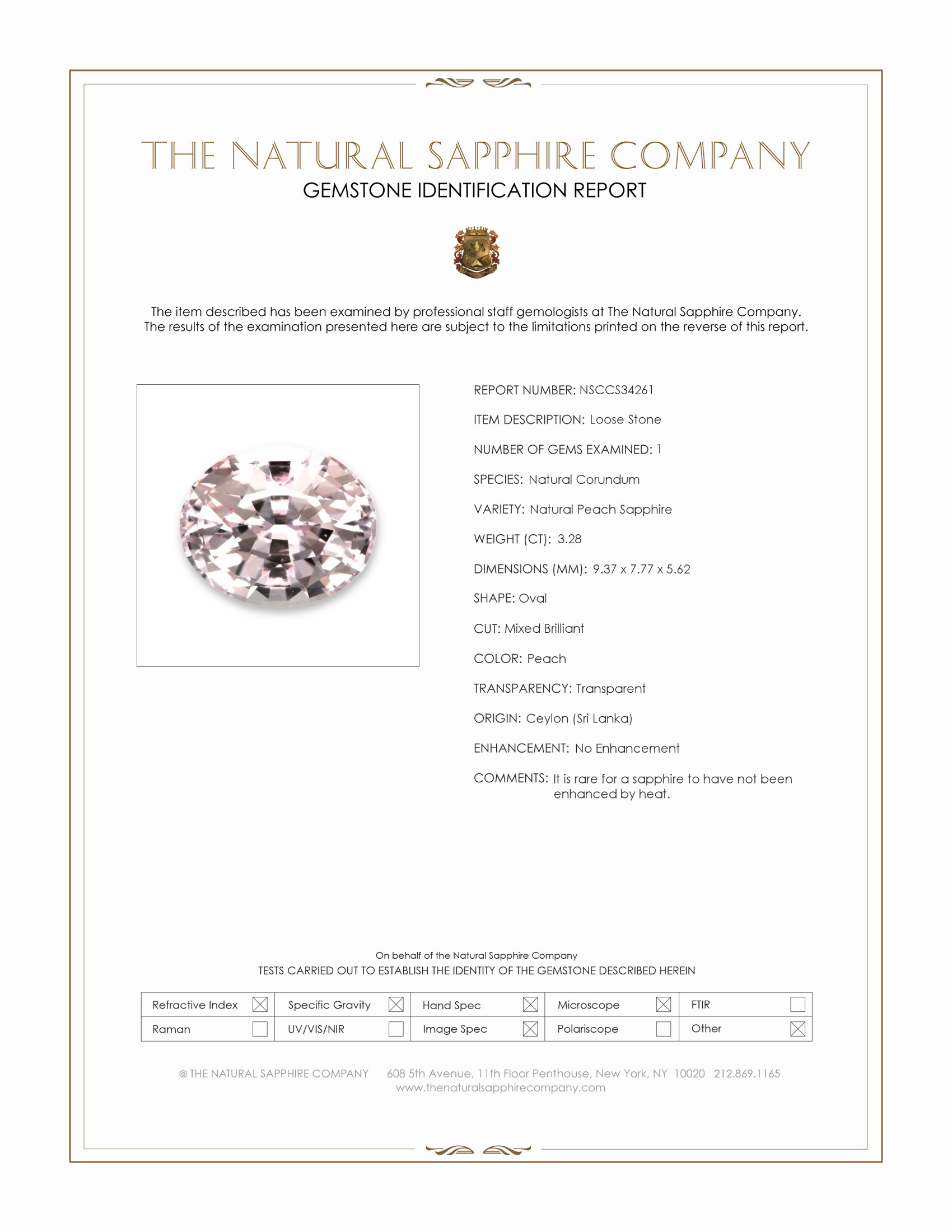 3.28 Ct. Peach Sapphire from Ceylon (Sri Lanka)